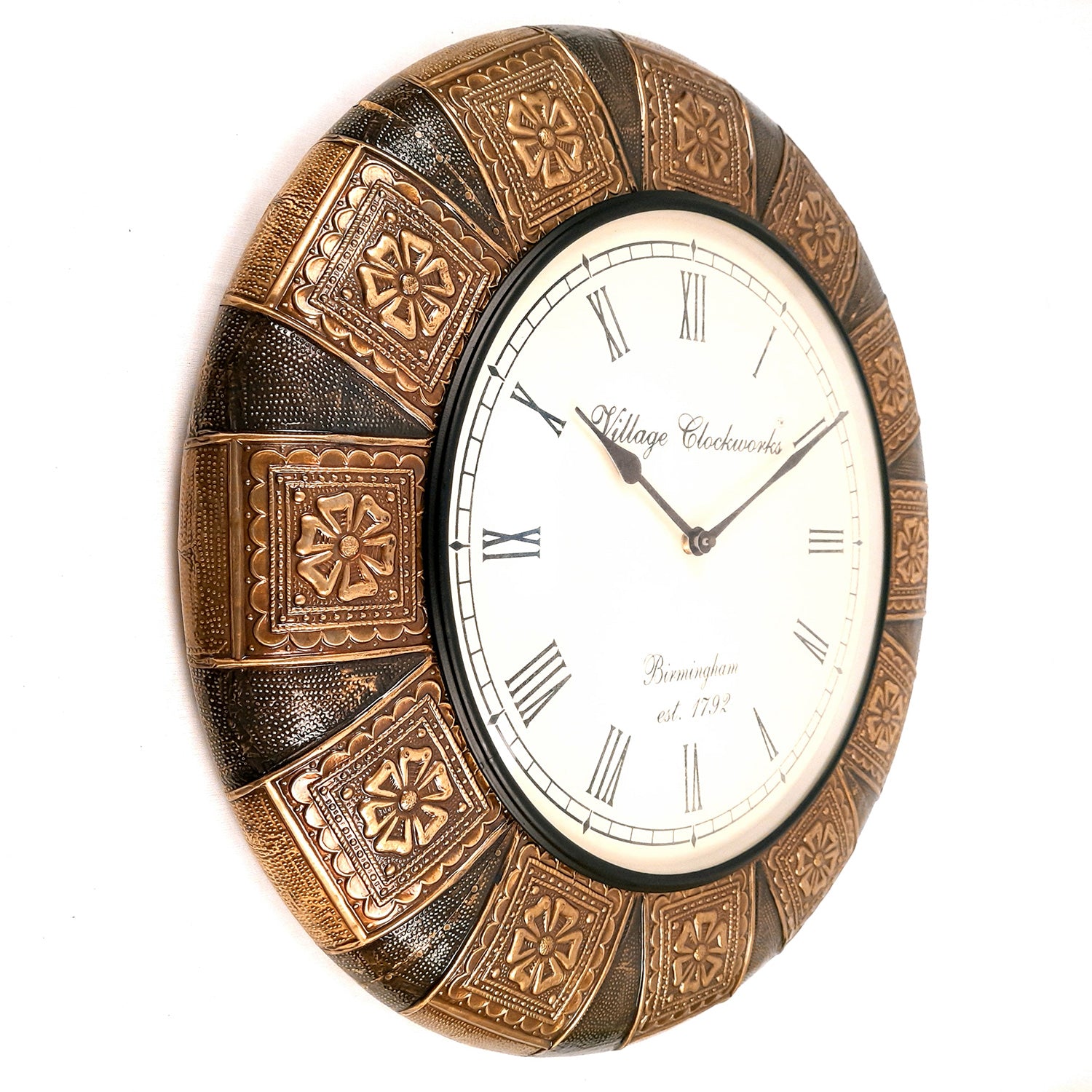 Wall Clock Vintage for Living Room | Wall Mount Clock With Antique Brass Work - For Home, Office, Bedroom, Hall Decor & Gifts - 18 Inch - Apkamart