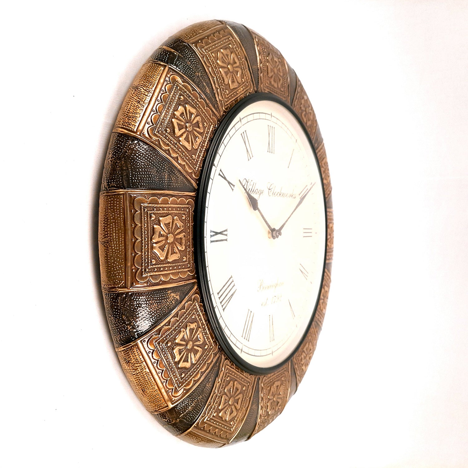 Wall Clock Vintage for Living Room | Wall Mount Clock With Antique Brass Work - For Home, Office, Bedroom, Hall Decor & Gifts - 18 Inch - Apkamart