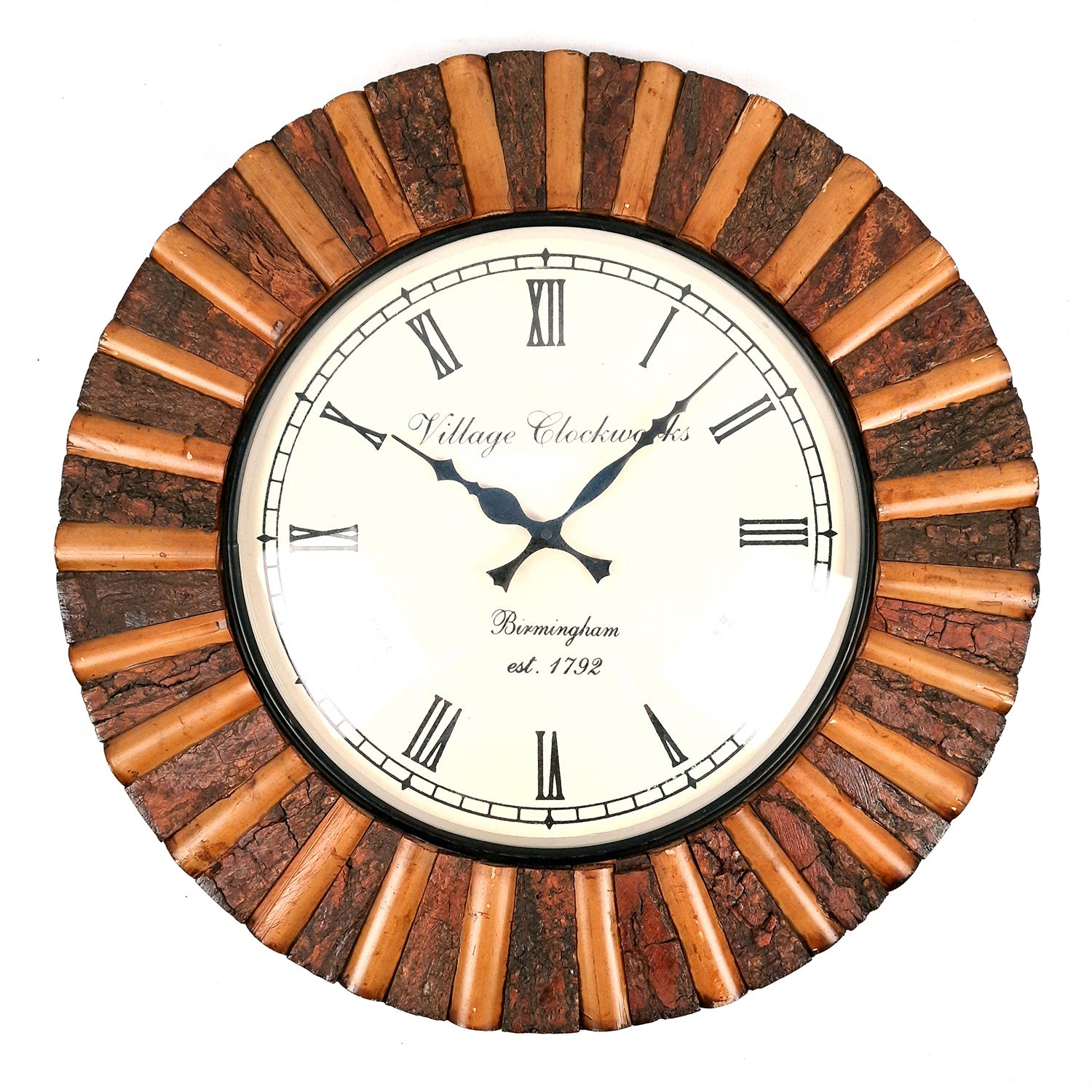 Wall Clock Wooden | Hanging Analogue Clock With Antique Brass Work - For Home, Living Room, Bedroom, Office & Hall Decoration | Wedding & Housewarming Gift - 18 Inch - Apkamart