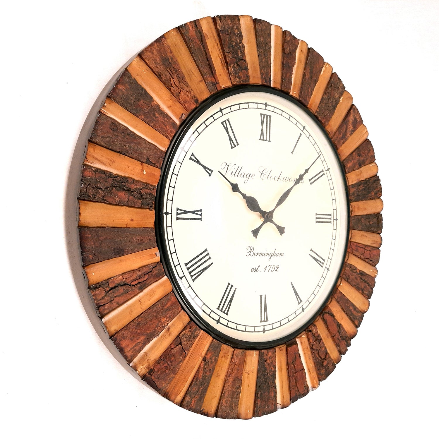 Wall Clock Wooden | Hanging Analogue Clock With Antique Brass Work - For Home, Living Room, Bedroom, Office & Hall Decoration | Wedding & Housewarming Gift - 18 Inch - Apkamartv