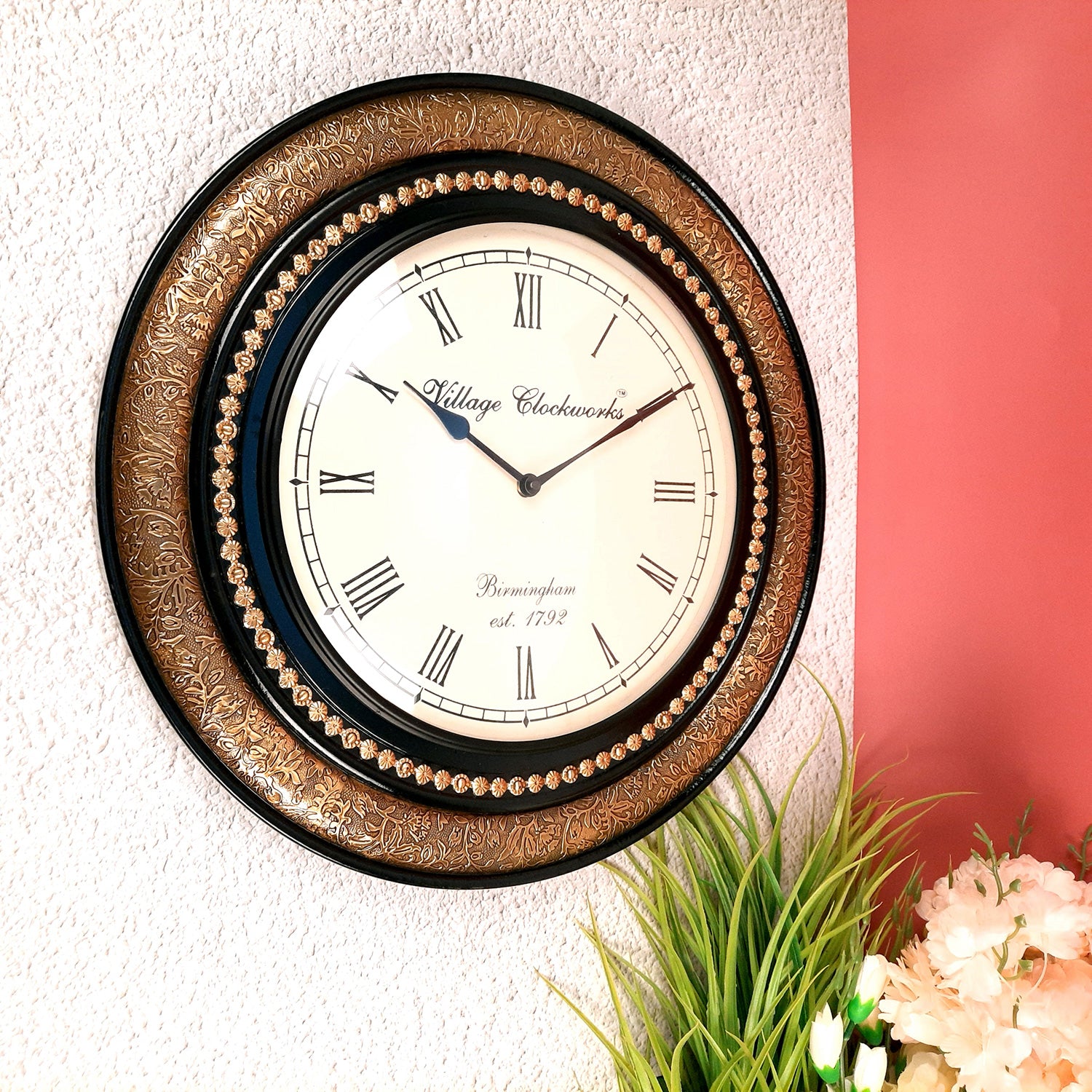 Wall Clock Vintage | Wall Mount Clock With Premium Finish & Brass Work - For Home, Office, Bedroom, Hall Decor & Gifts | Wedding & Housewarming Gift -18 inch - Apkamart