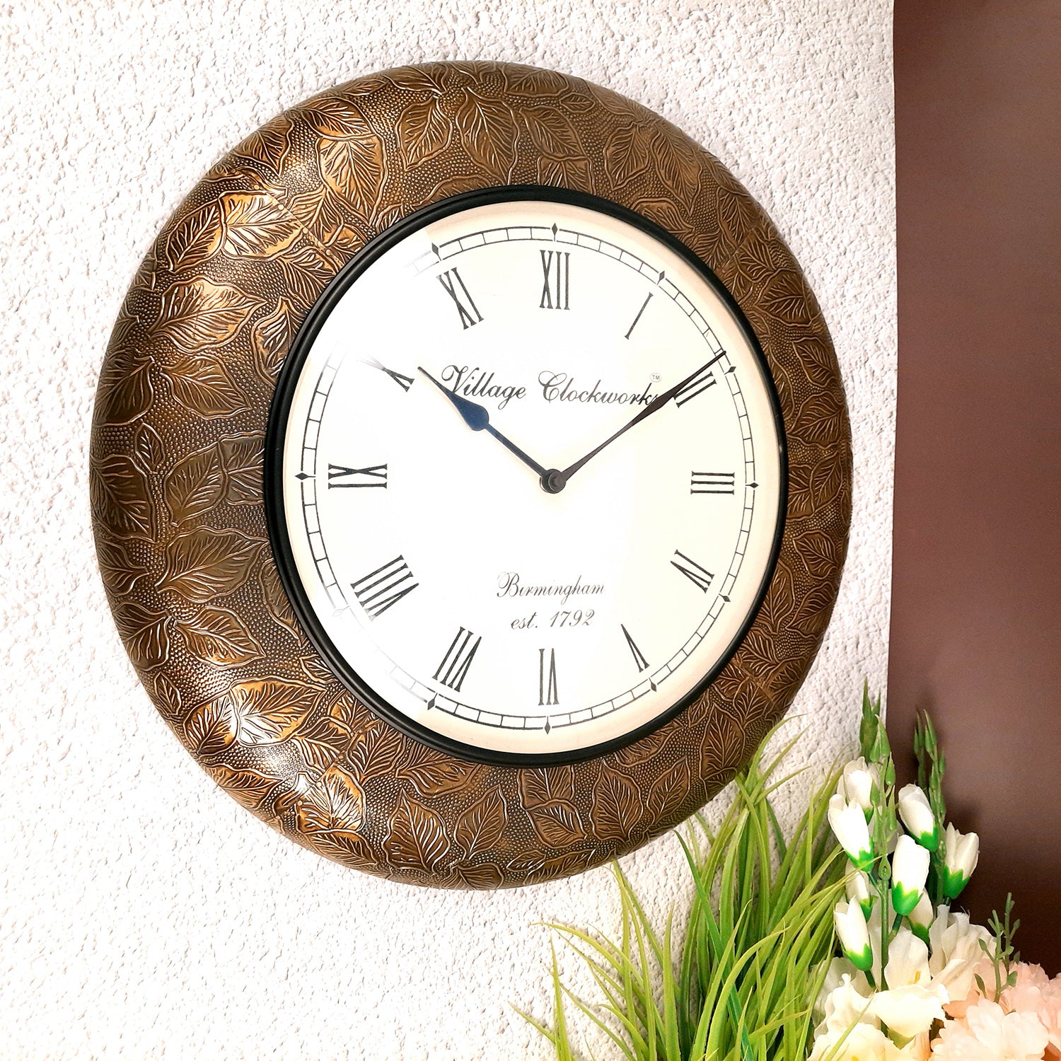 Wall Clock Wooden for Home | Wall Mount Analogue Clock Antique - For Home, Living Room, Bedroom, Hall Decor | Wedding & Housewarming Gift -18 Inch - Apkamart