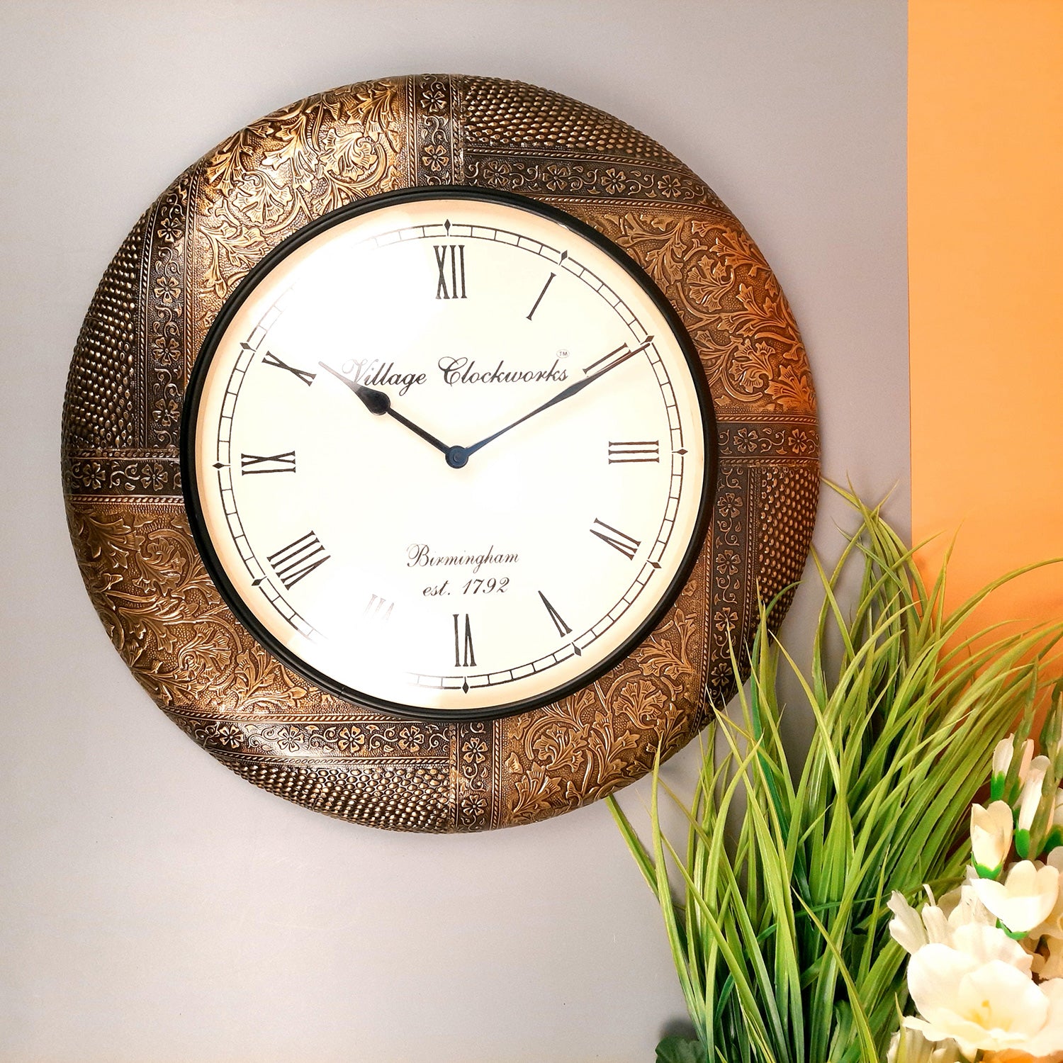 Wall Clock Vintage for Living Room | Wall Mount Clock Antique With Wood & Brass - For Home, Office, Bedroom, Hall Decor & Gifts | Wedding & Housewarming Gift -18 Inch - Apkamart