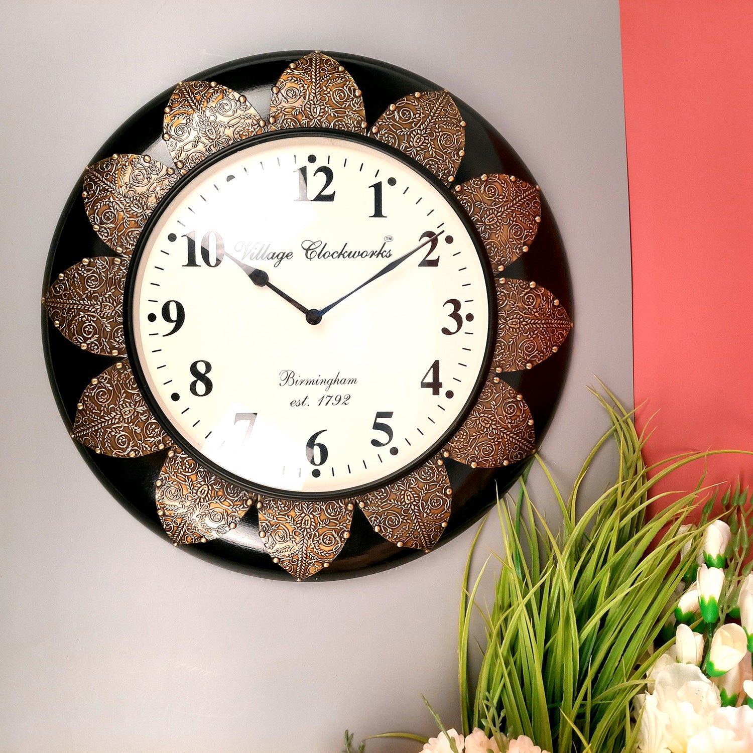 Wall Clock Wooden | Antique Clock With Premium Wood Finish & Brass Work - For Home, Living Room, Bedroom, Office & Hall Decoration | Wedding & Housewarming Gift - 18 Inch - Apkamart #Style_Design 2