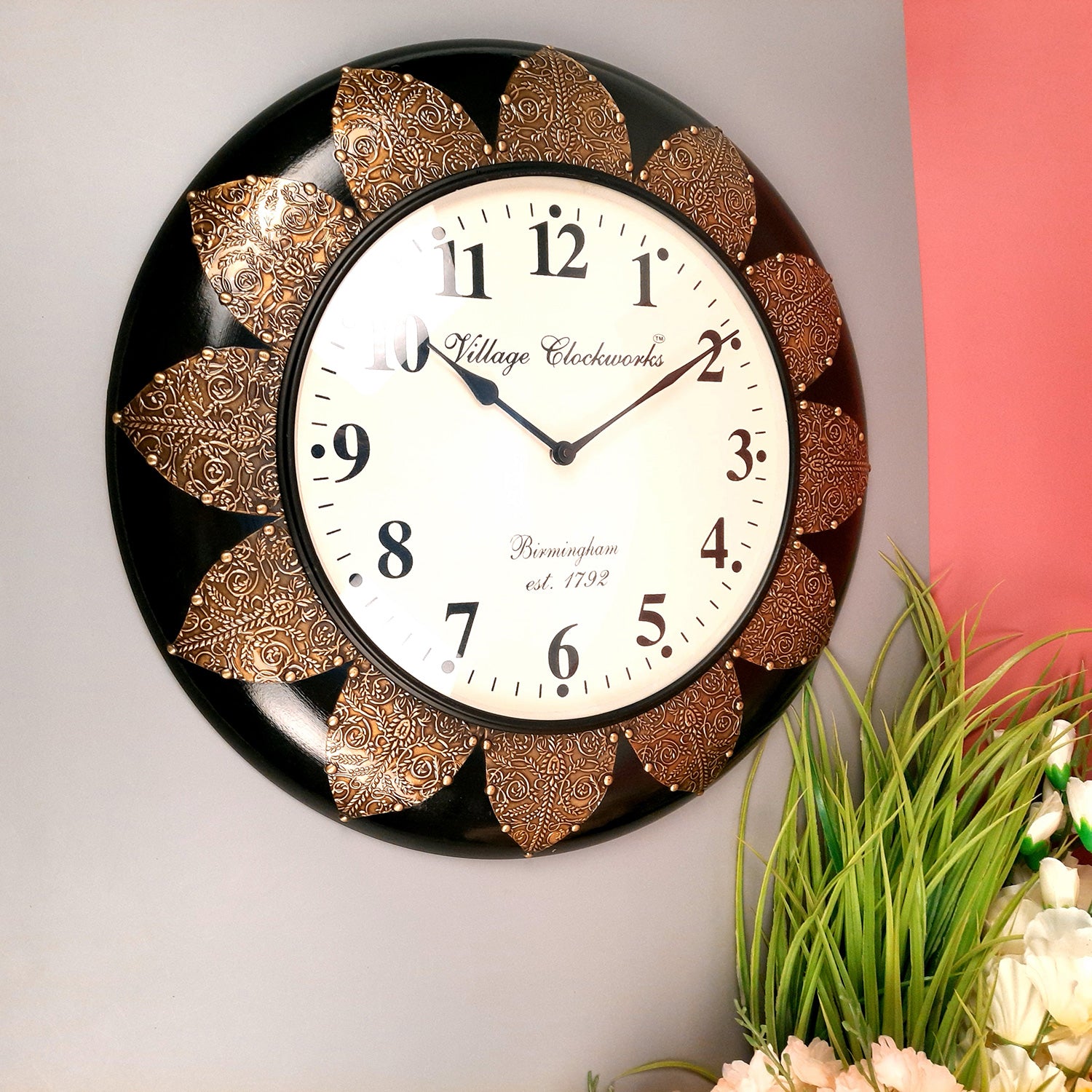 Wall Clock Wooden | Antique Clock With Premium Wood Finish & Brass Work - For Home, Living Room, Bedroom, Office & Hall Decoration | Wedding & Housewarming Gift - 18 Inch - Apkamart #Style_Design 2