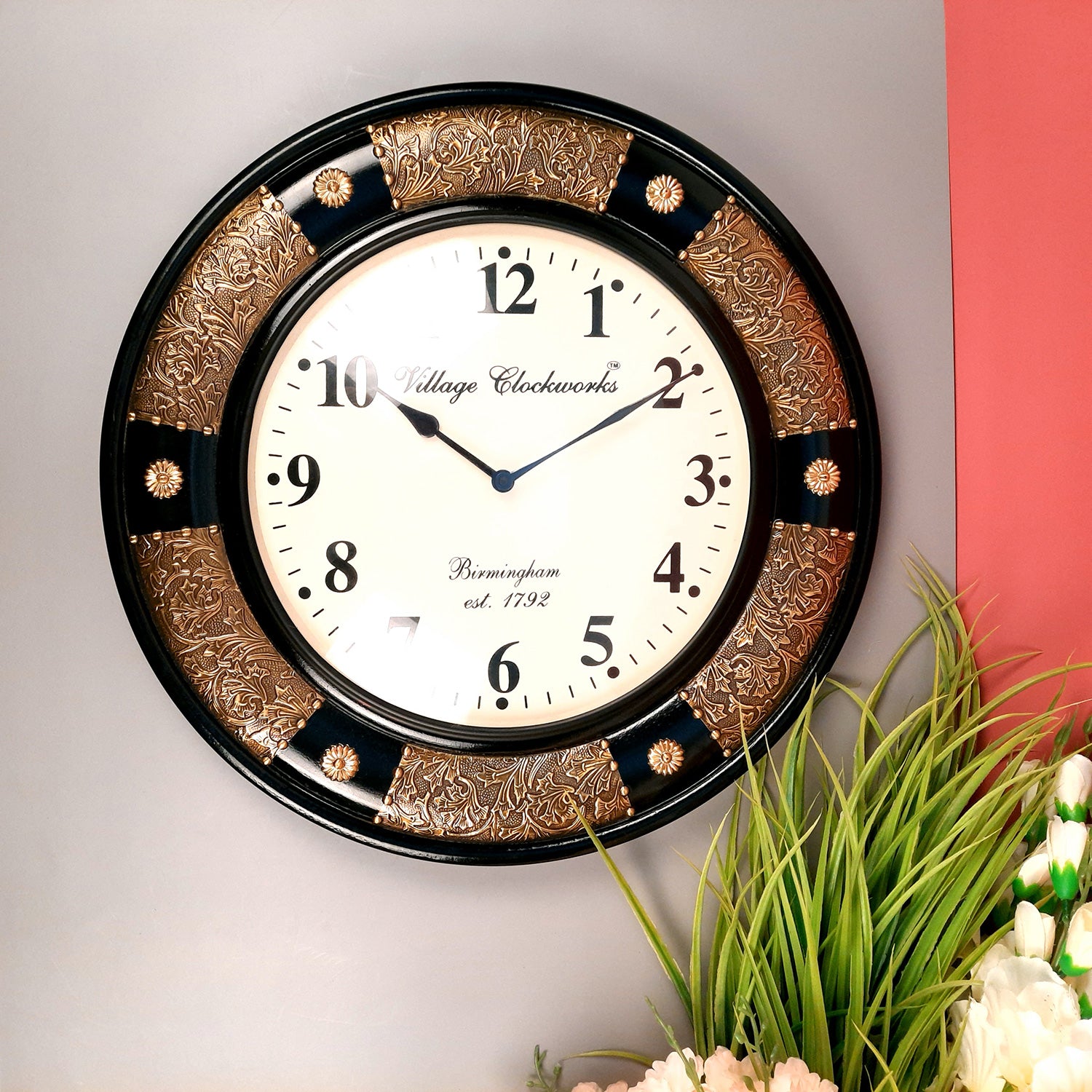 Wall Clock Wooden | Antique Clock With Premium Wood Finish & Brass Work - For Home, Living Room, Bedroom, Office & Hall Decoration | Wedding & Housewarming Gift - 18 Inch - Apkamart #Style_Design 2