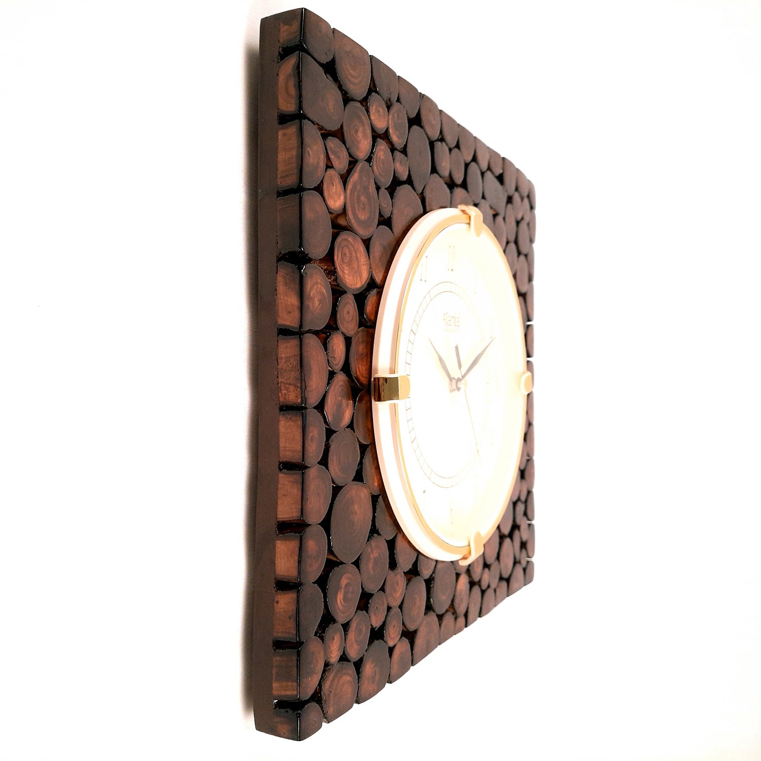 Wooden Wall Clock With Natural Wood Finish | Antique Clock Wall Mount - For Home, Living Room, Bedroom, Office & Hall Decoration | Wedding & Housewarming Gift - 12 Inch - Apkamart