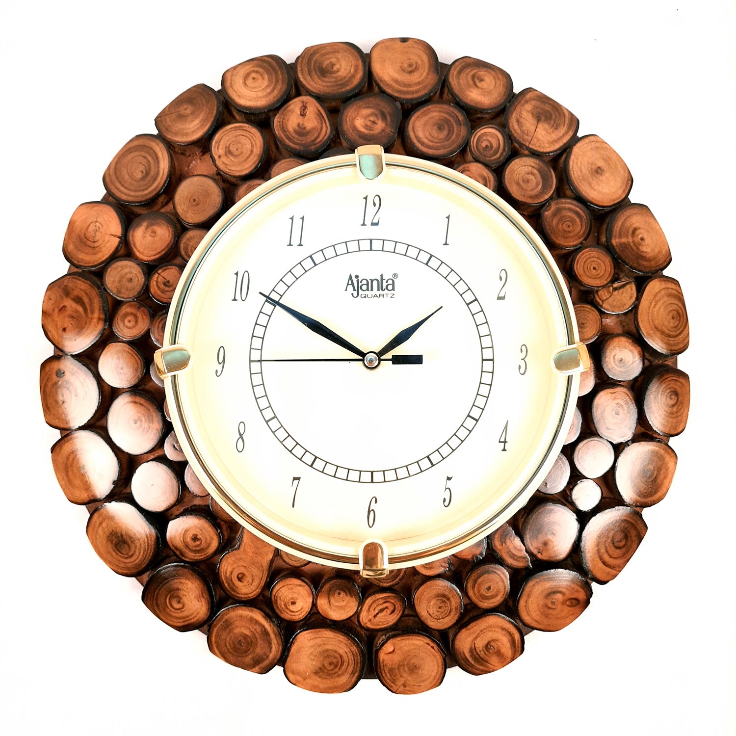 Antique Wall Clock | Analogue Clock With Natural Wood Finish - For Home, Living Room, Bedroom, Hall Decor | Wedding & Housewarming Gift -11 Inch - Apkamart