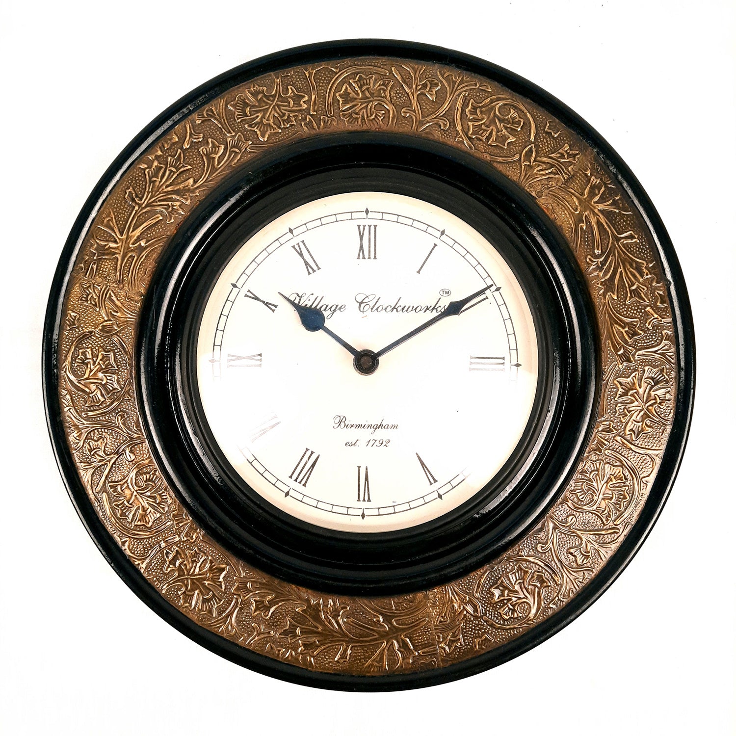 Wall Clock | Wall Mount Analogue Clock With Antique Brass Work - For Home, Living Room, Bedroom, Hall Decor | Wedding & Housewarming Gift - 12 Inch - Apkamart