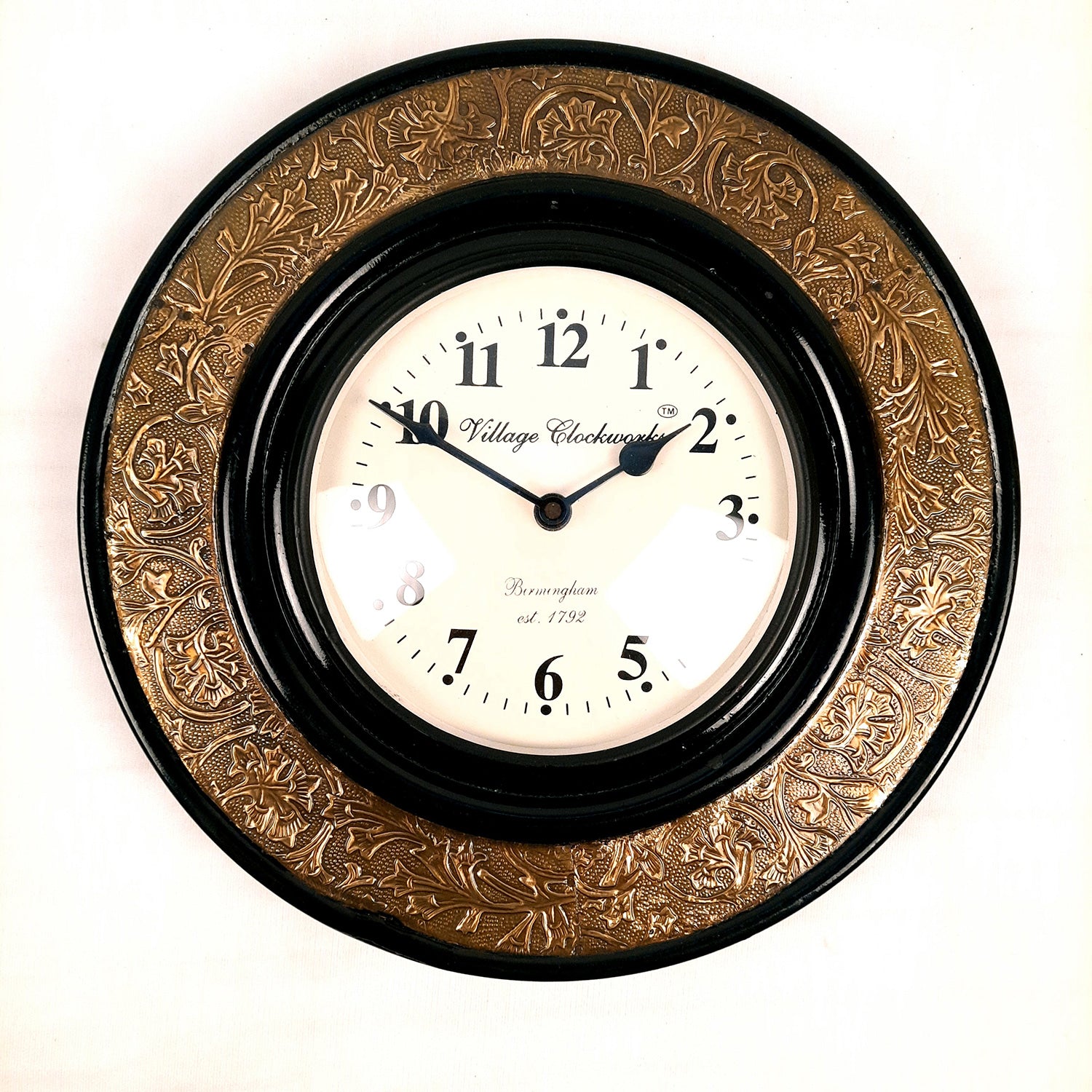Wall Clock Vintage | Clock Wall Mount With Brass Work- For Home, Living Room, Bedroom, Office, Hall Decoration & Gift - 12 inch - Apkamart