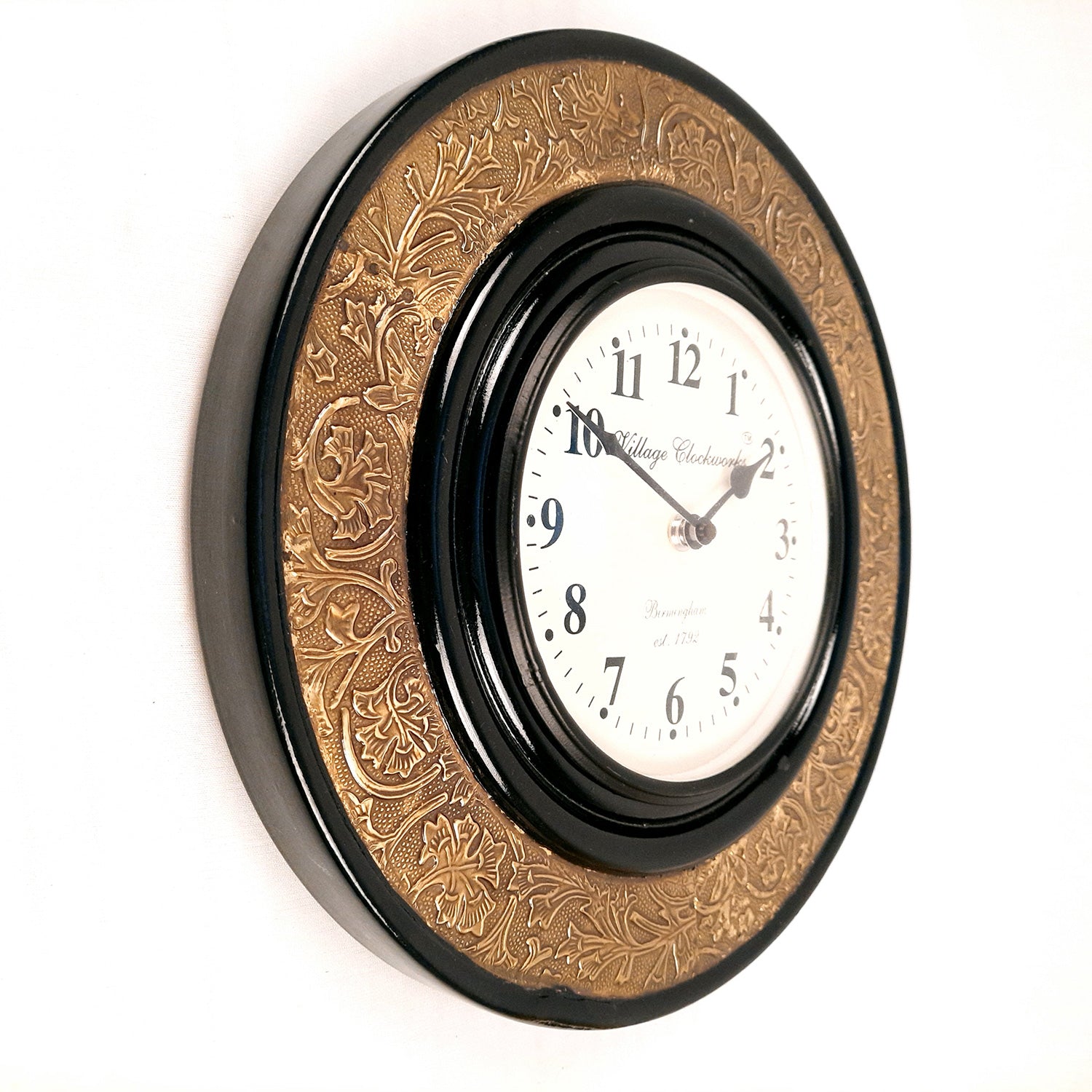 Wall Clock Vintage | Clock Wall Mount With Brass Work- For Home, Living Room, Bedroom, Office, Hall Decoration & Gift - 12 inch - Apkamart