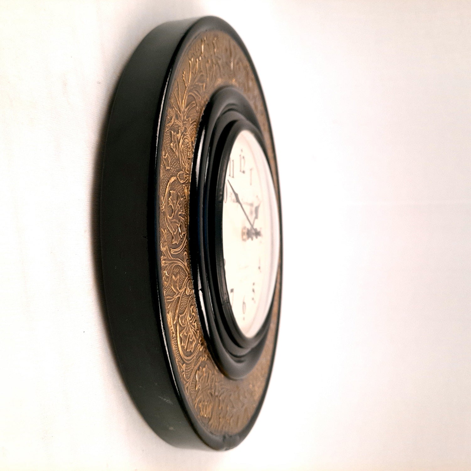 Wall Clock Vintage | Clock Wall Mount With Brass Work- For Home, Living Room, Bedroom, Office, Hall Decoration & Gift - 12 inch - Apkamart