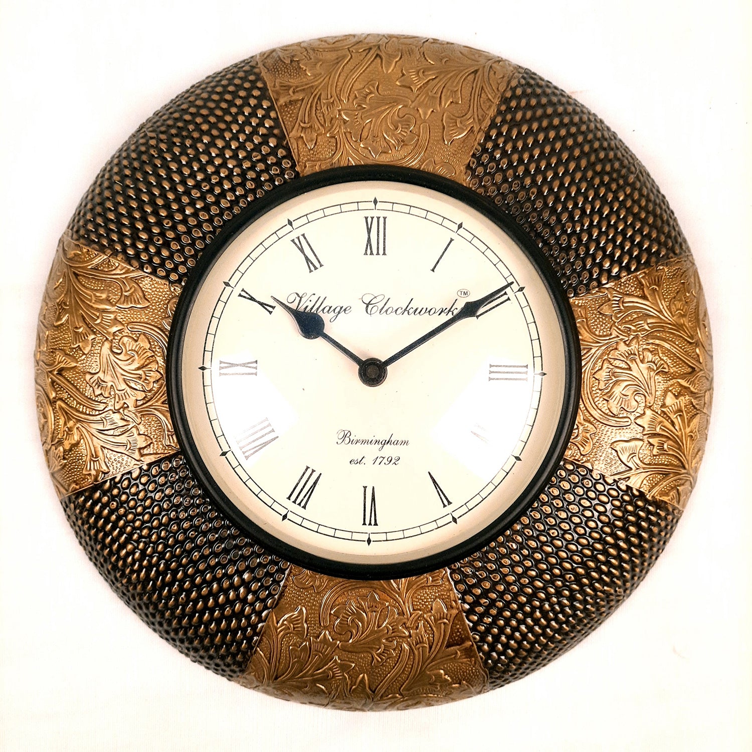 Wall Clock for Home | Wall Mount Analogue Clock With Antique Brass Work - For Living Room, Bedroom, Hall, Office Decor & Gift - 12 Inch