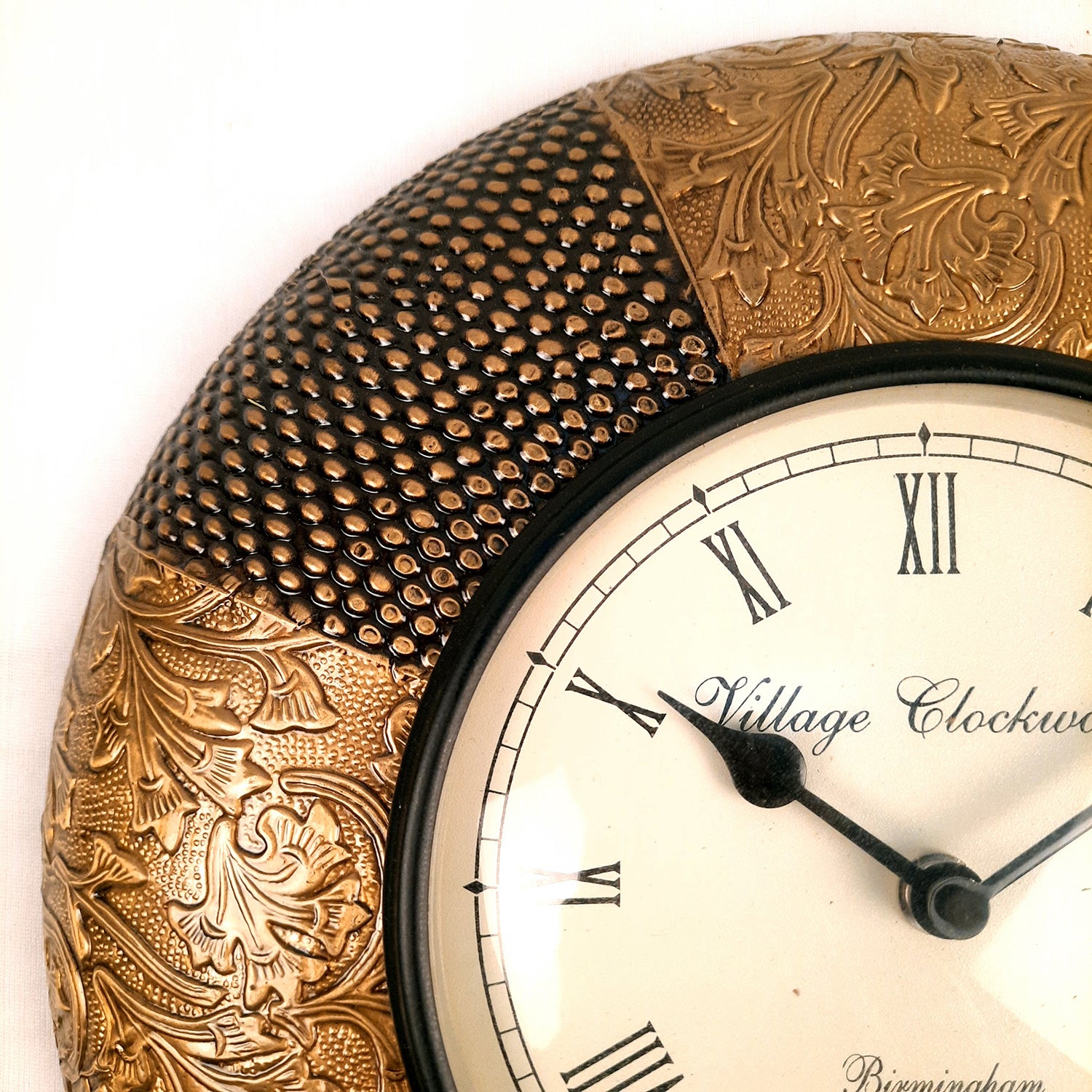 Wall Clock for Home | Wall Mount Analogue Clock With Antique Brass Work - For Living Room, Bedroom, Hall, Office Decor & Gift - 12 Inch