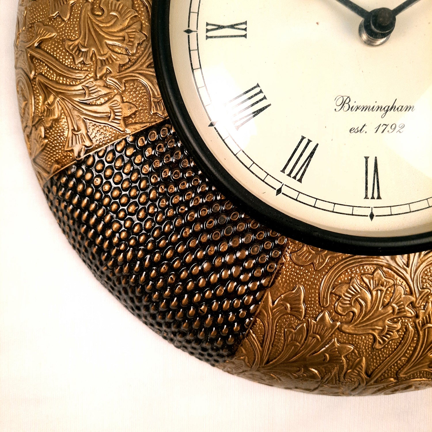 Wall Clock for Home | Wall Mount Analogue Clock With Antique Brass Work - For Living Room, Bedroom, Hall, Office Decor & Gift - 12 Inch