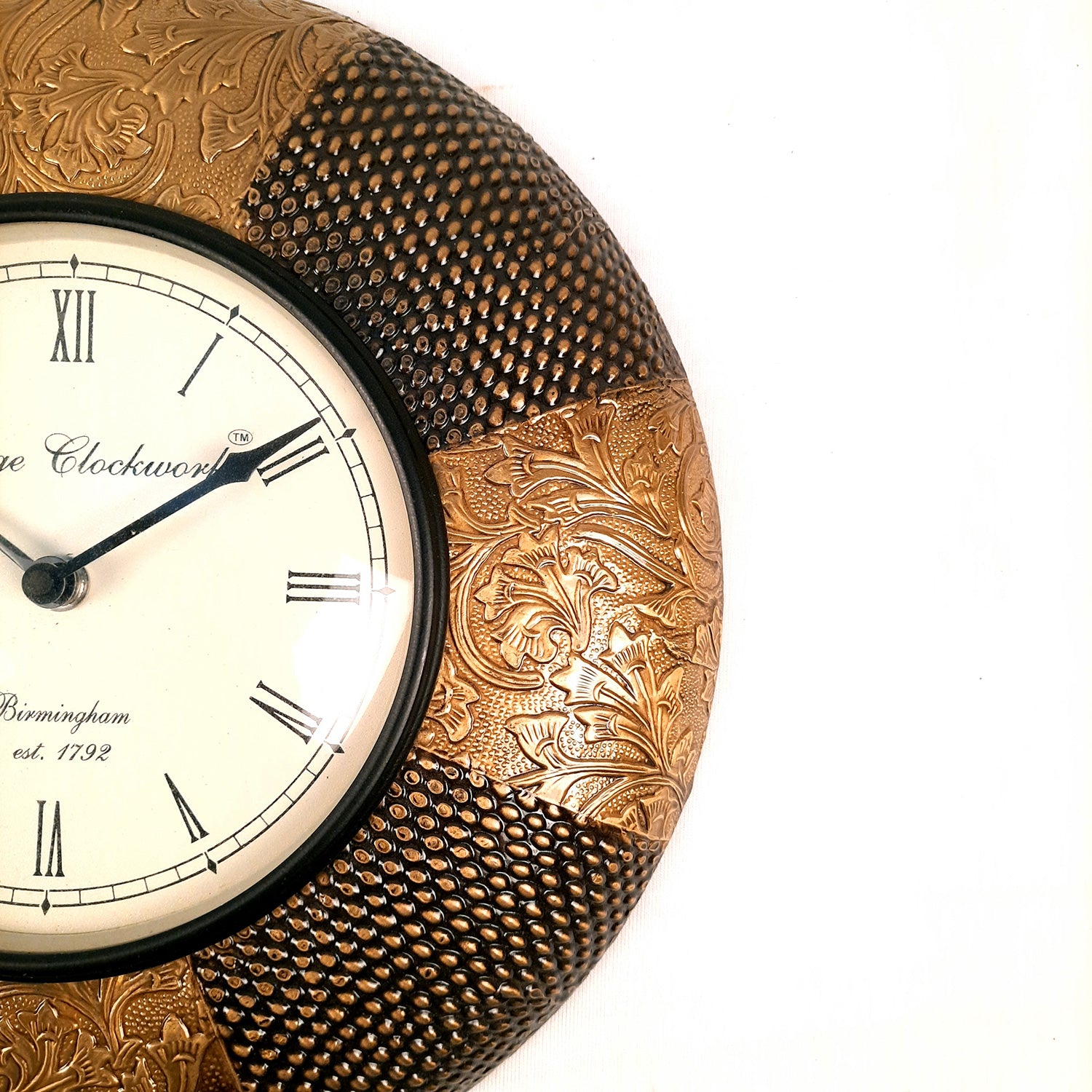 Wall Clock for Home | Wall Mount Analogue Clock With Antique Brass Work - For Living Room, Bedroom, Hall, Office Decor & Gift - 12 Inch