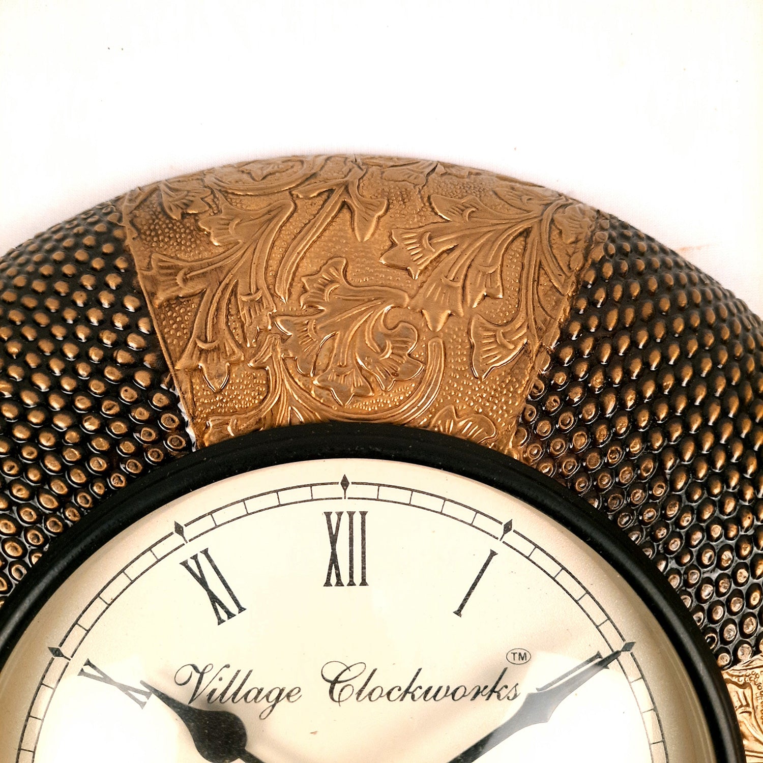 Wall Clock for Home | Wall Mount Analogue Clock With Antique Brass Work - For Living Room, Bedroom, Hall, Office Decor & Gift - 12 Inch