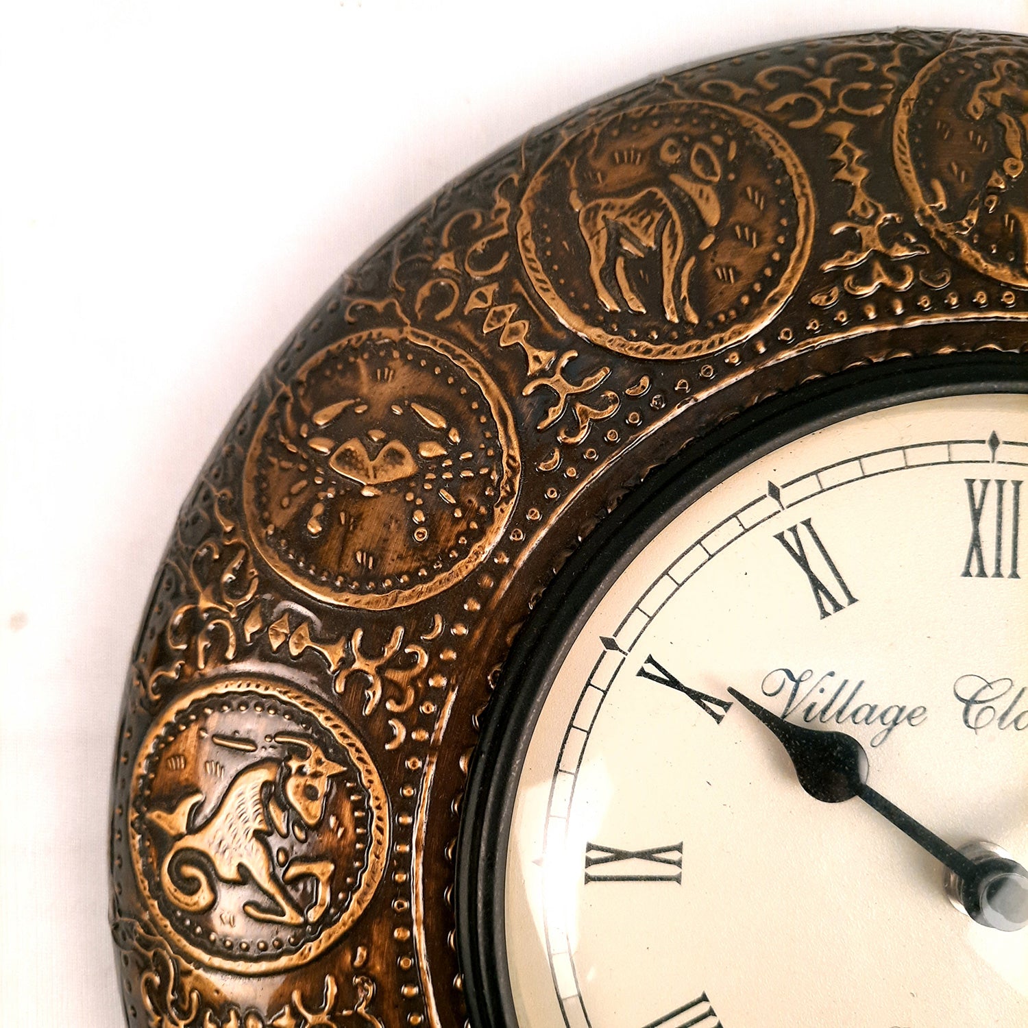 Wall Clock | Antique Clock Wall Mount With Zodiac Signs Design - For Home, Living Room, Bedroom, Office, Hall Decoration & Gift - 12 Inch - Apkamart