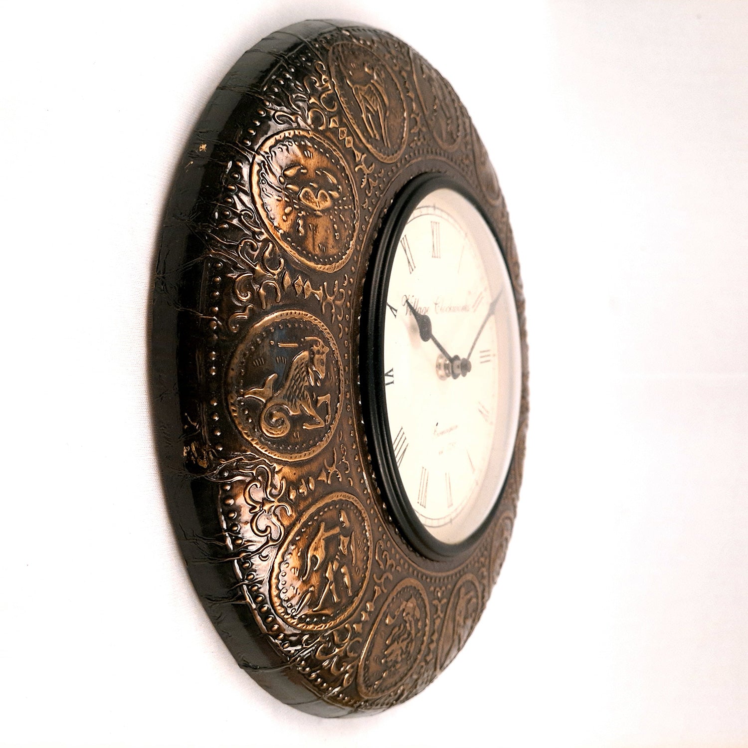 Wall Clock | Antique Clock Wall Mount With Zodiac Signs Design - For Home, Living Room, Bedroom, Office, Hall Decoration & Gift - 12 Inch - Apkamart