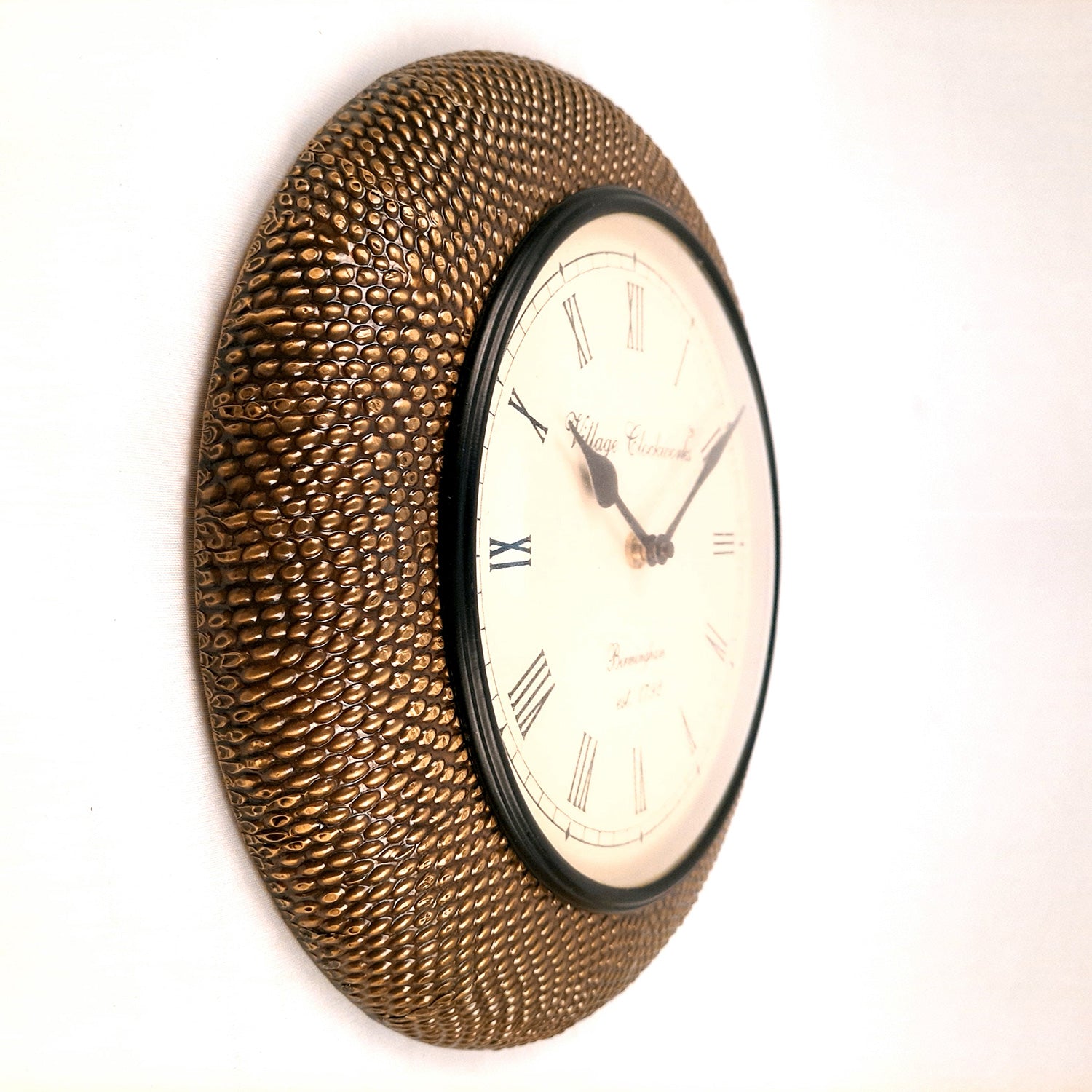 Wall Clock With Antique Brass Work | Wall Mount Analogue Clock - For Home, Living Room, Bedroom, Hall Decor | Festivals & Housewarming Gift -12 inch - Apkamart