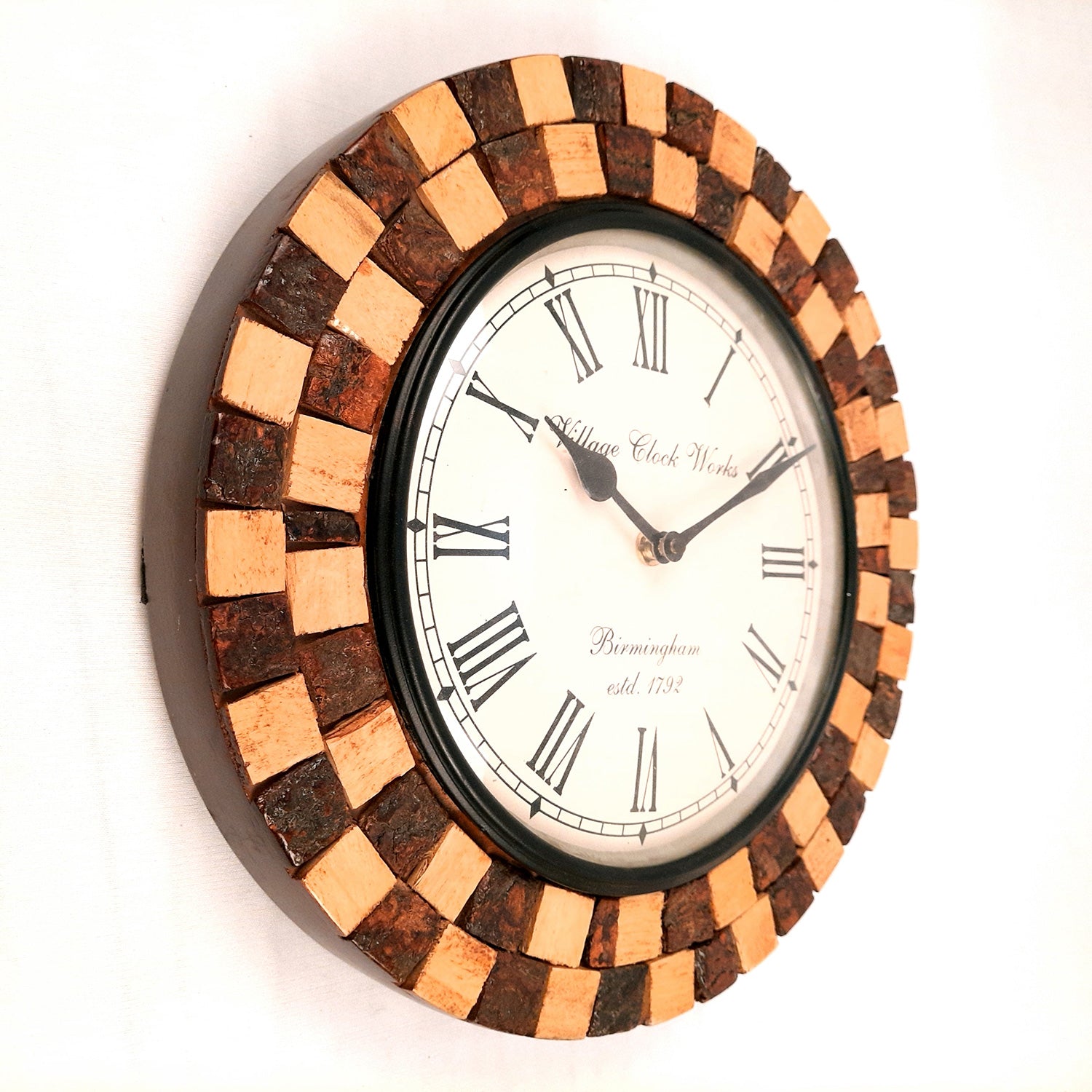 Wall Clock Wooden | Wall Mount Analogue Clock With Premium Wood Finish & Brass Work - For Home, Living Room, Bedroom, Hall Decor | Wedding & Housewarming Gift - 12 Inch