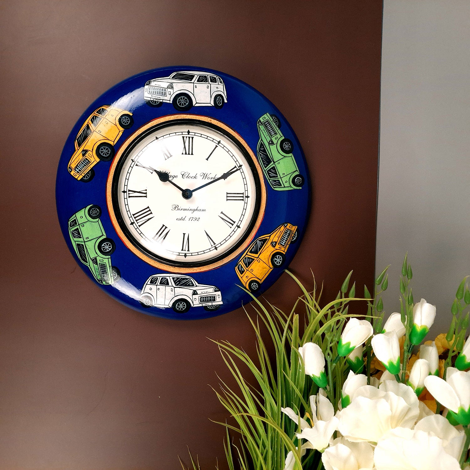 Wall Clock | Wooden Clock Wall Mount - Car Design - For Kids Room, Home, Living Room & Hall Decoration | Birthday Gift for Children- 11 Inch - Apkamart