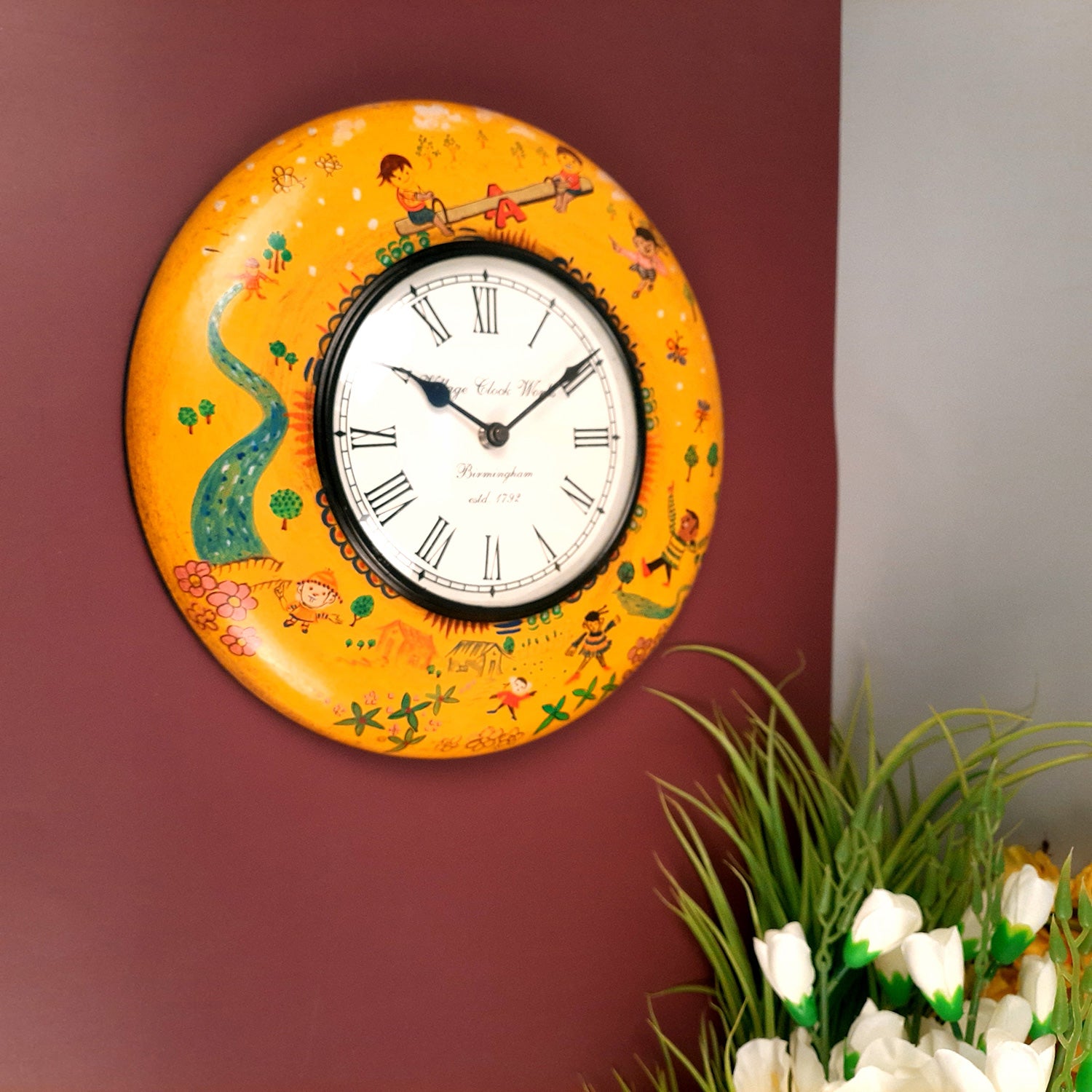 Wall Clock | Wooden Clock Wall Mount - For Kids Room, Home, Living Room & Hall Decoration | Birthday Gift for Children - 11 Inch - Apkamart