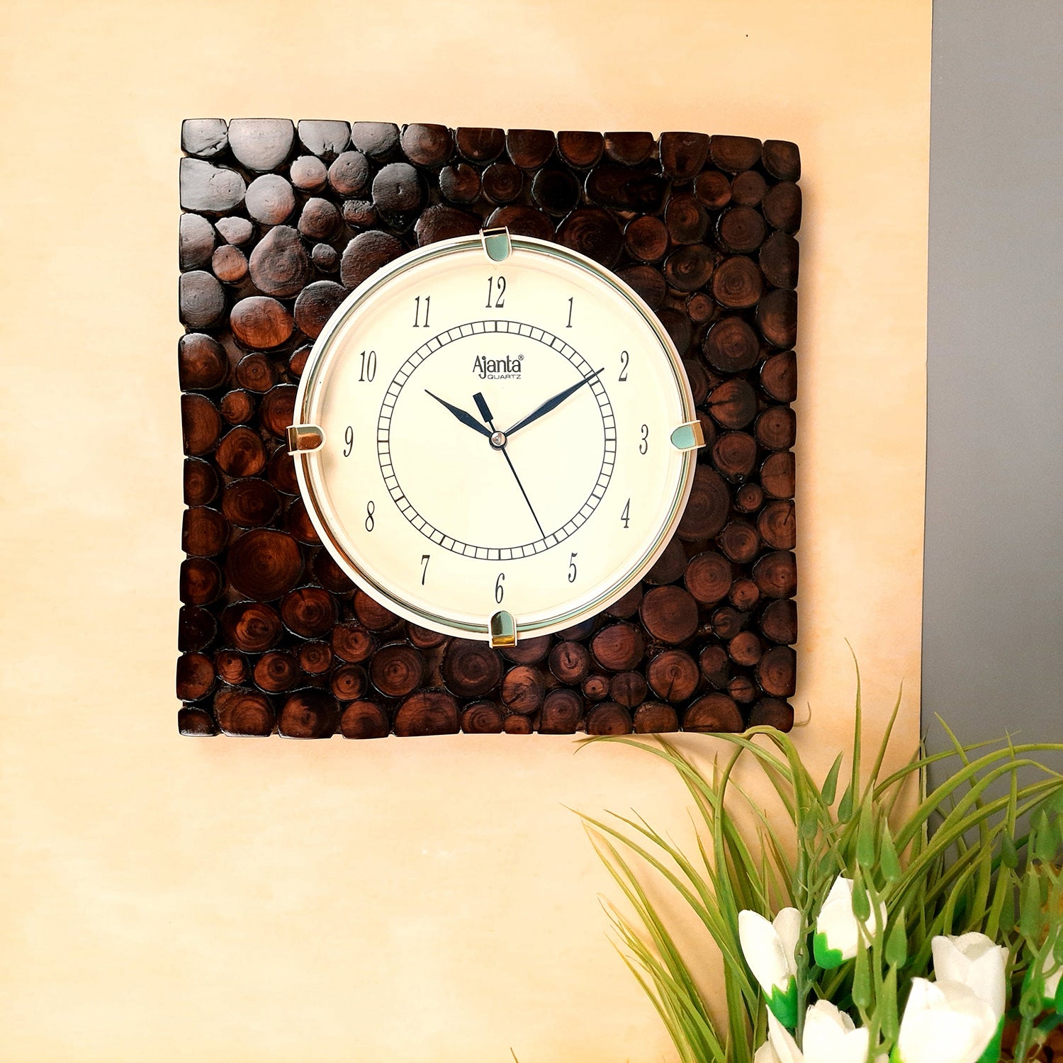 Wooden Wall Clock With Natural Wood Finish | Antique Clock Wall Mount - For Home, Living Room, Bedroom, Office & Hall Decoration | Wedding & Housewarming Gift - 12 Inch - Apkamart