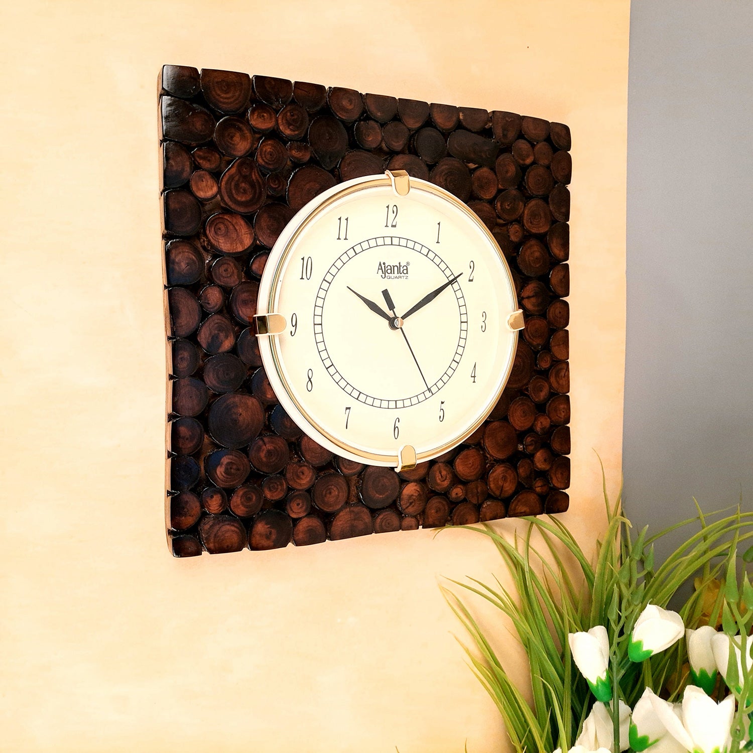 Wooden Wall Clock With Natural Wood Finish | Antique Clock Wall Mount - For Home, Living Room, Bedroom, Office & Hall Decoration | Wedding & Housewarming Gift - 12 Inch - Apkamart