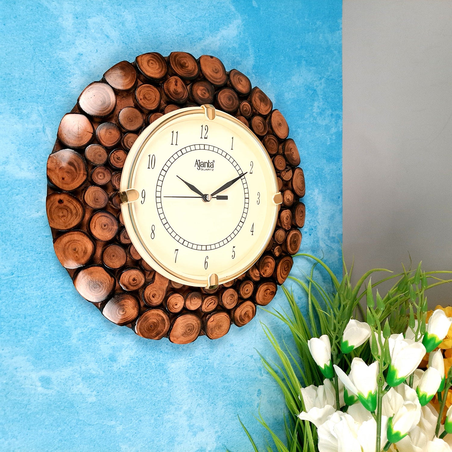 Antique Wall Clock | Analogue Clock With Natural Wood Finish - For Home, Living Room, Bedroom, Hall Decor | Wedding & Housewarming Gift -11 Inch - Apkamart