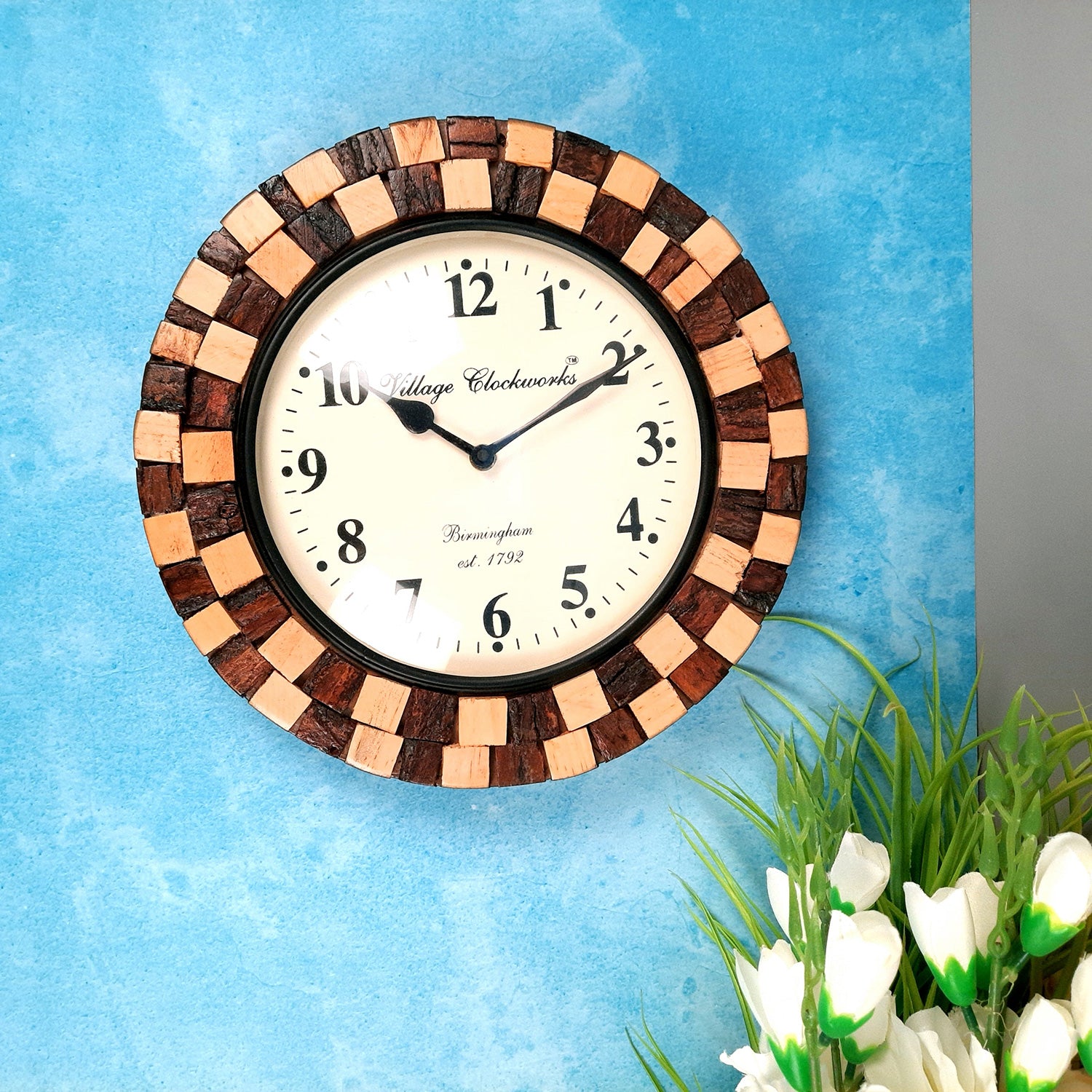 Wooden Wall Clock - Wall Mount Clock Antique - For Home, Living Room, Bedroom, Hall Decor | Wedding & Housewarming Gift- 12 Inch - Apkamart