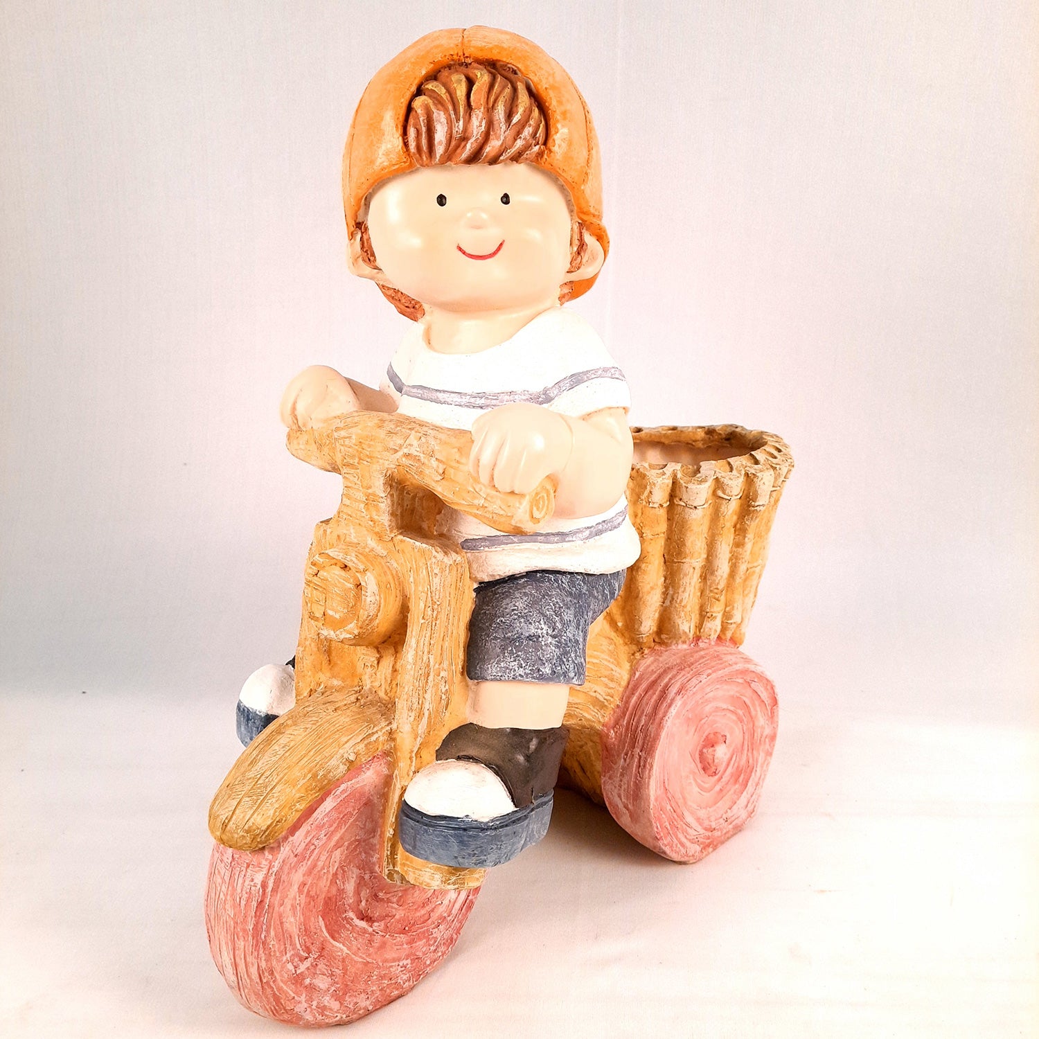 Ceramic Vase | Showpiece Cum Planter - Boy Sitting On Cycle Design - For Home, Living Room, Table Decor & Gift - 16 Inch - Apkamart