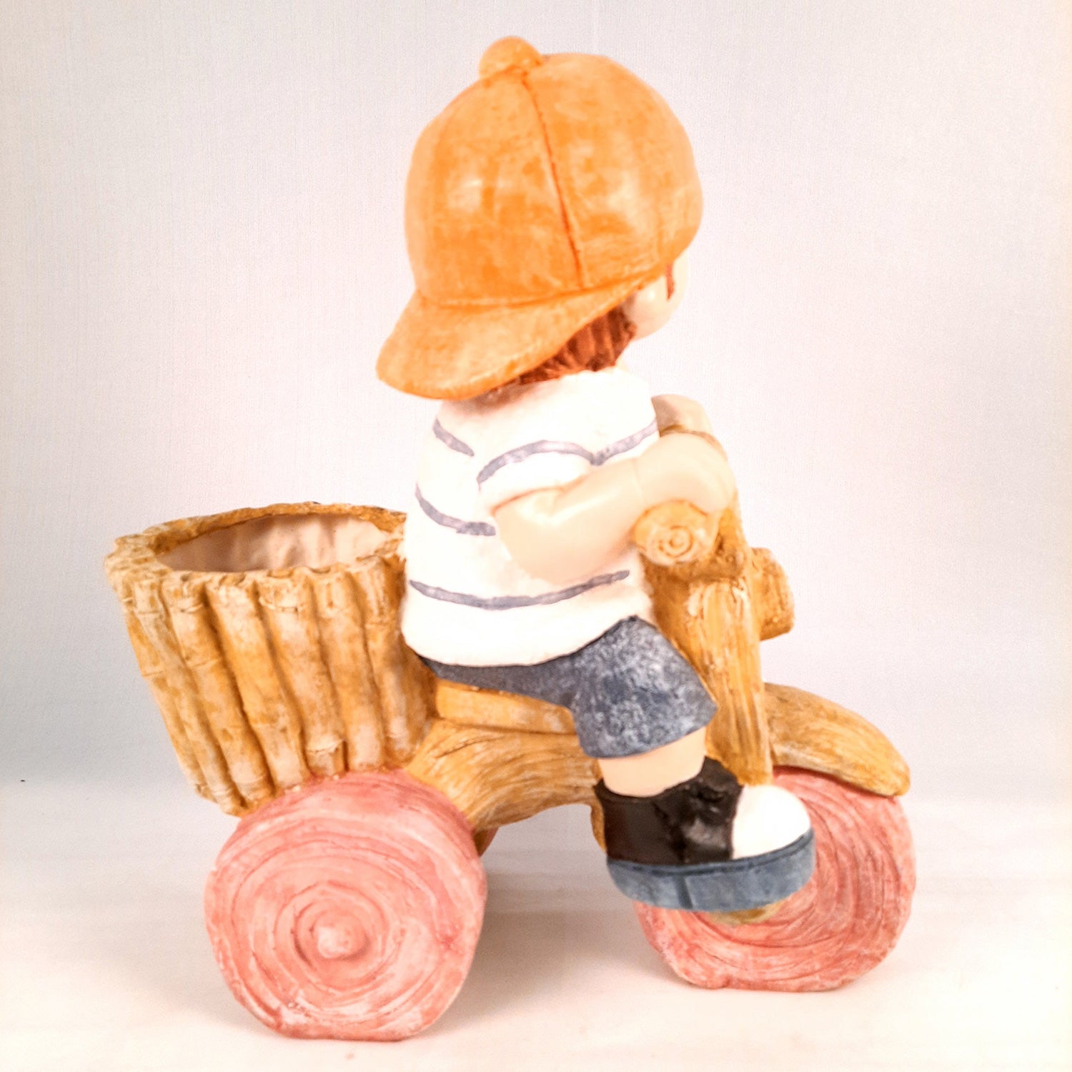 Ceramic Vase | Showpiece Cum Planter - Boy Sitting On Cycle Design - For Home, Living Room, Table Decor & Gift - 16 Inch - Apkamart