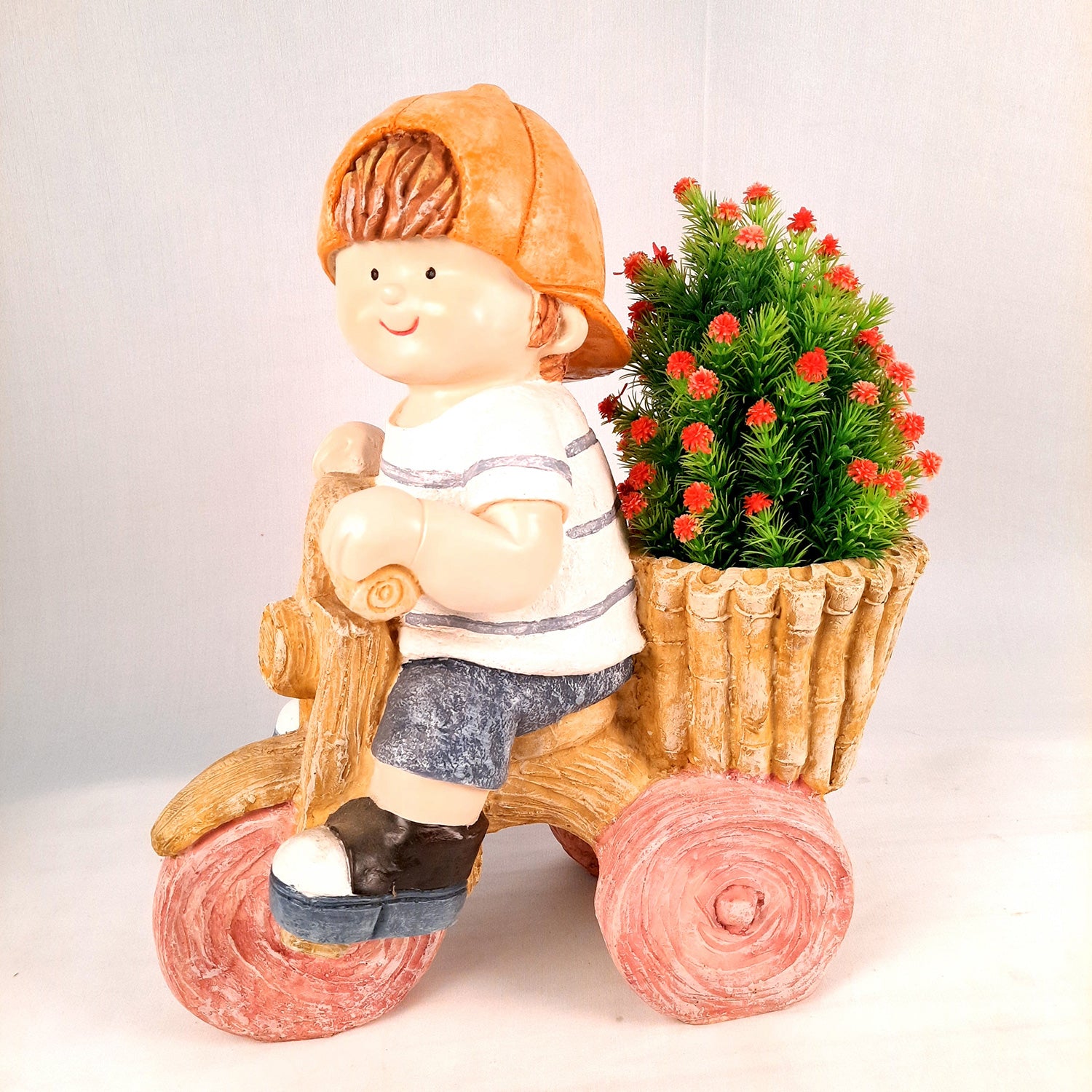 Ceramic Vase | Showpiece Cum Planter - Boy Sitting On Cycle Design - For Home, Living Room, Table Decor & Gift - 16 Inch - Apkamart