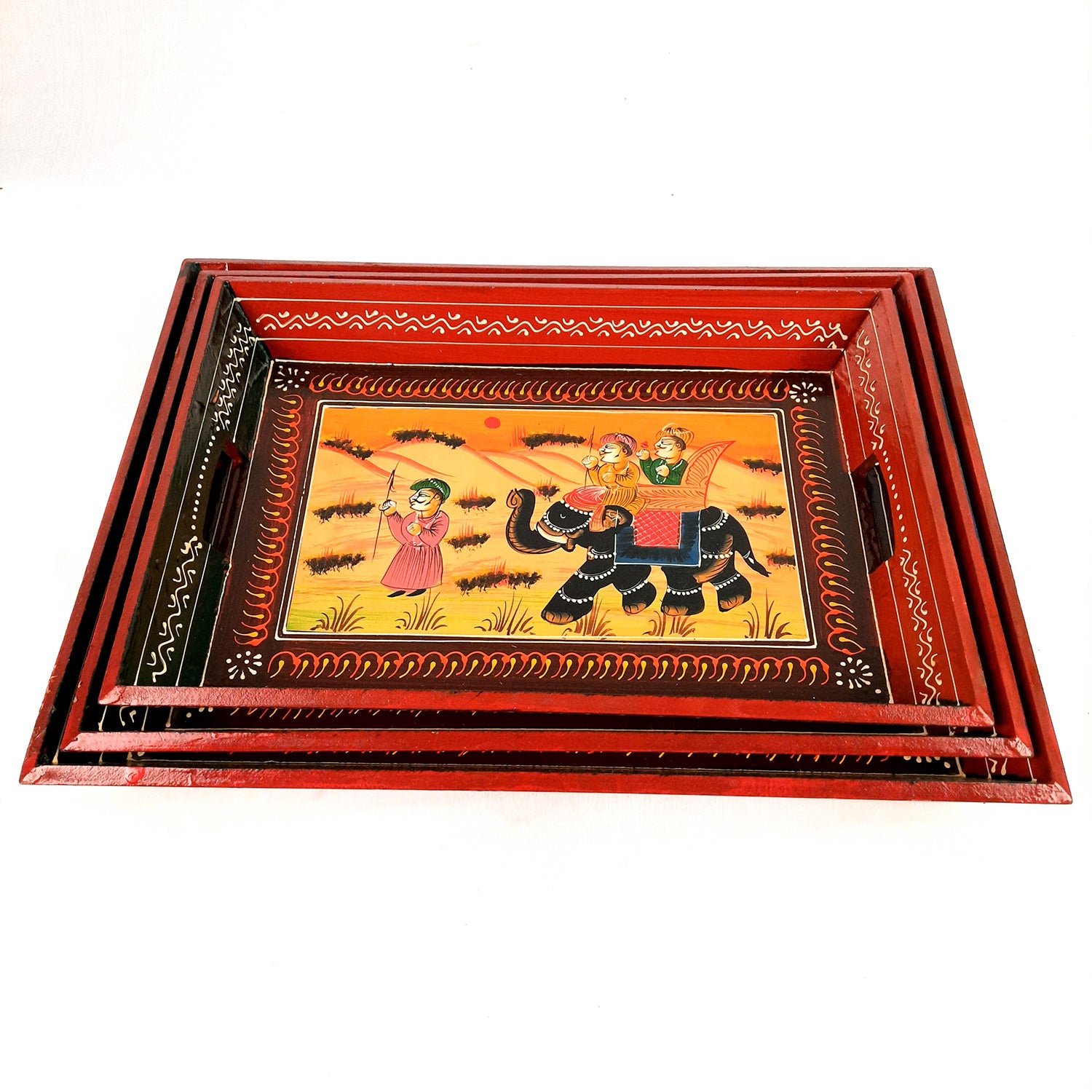 Serving Tray Set | Wooden Tea Tray | Serving Platter - For Dining & Serving, Home, Table, Kitchen Decor - Set of 3 - Apkamart