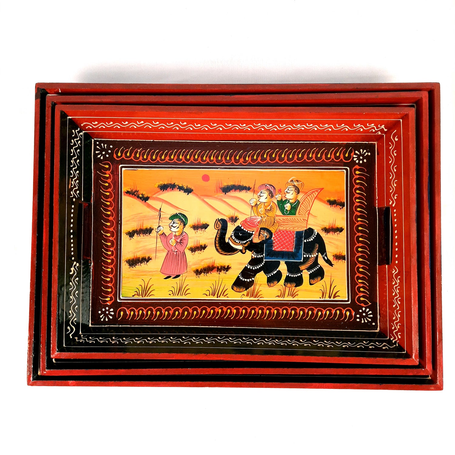 Serving Tray Set | Wooden Tea Tray | Serving Platter - For Dining & Serving, Home, Table, Kitchen Decor - Set of 3 - Apkamart