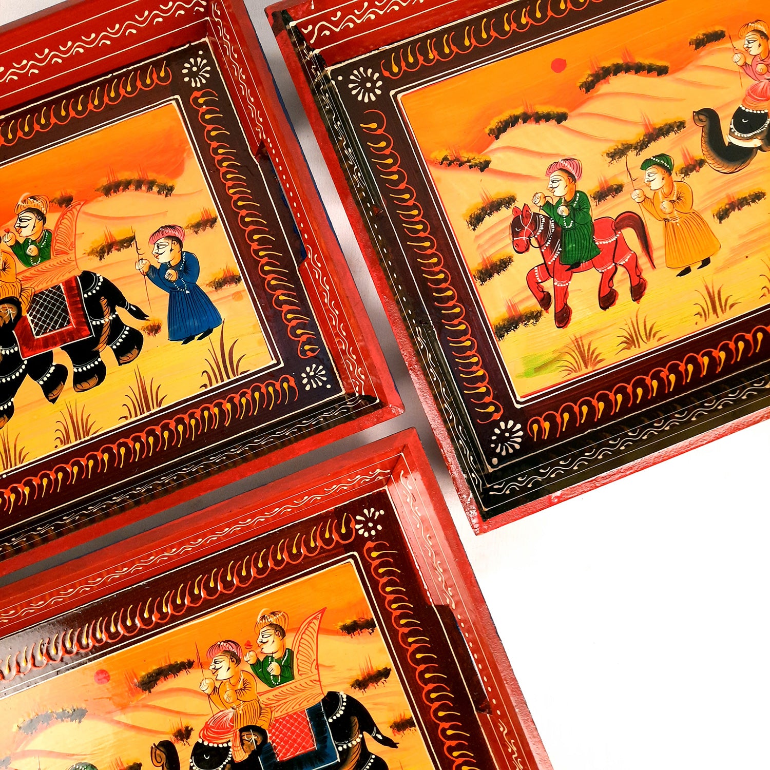 Serving Tray Set | Wooden Tea Tray | Serving Platter - For Dining & Serving, Home, Table, Kitchen Decor - Set of 3 - Apkamart