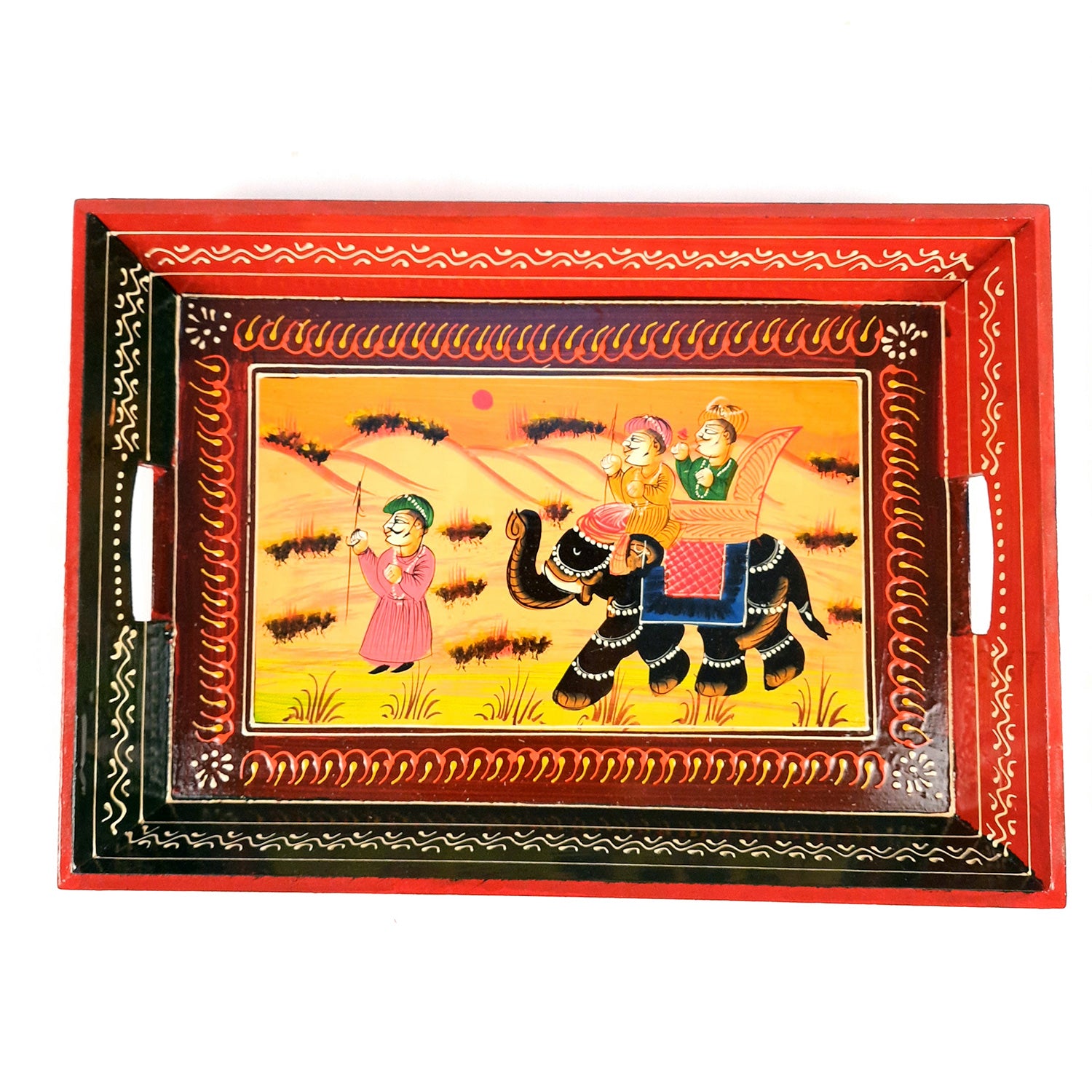 Serving Tray Set | Wooden Tea Tray | Serving Platter - For Dining & Serving, Home, Table, Kitchen Decor - Set of 3 - Apkamart