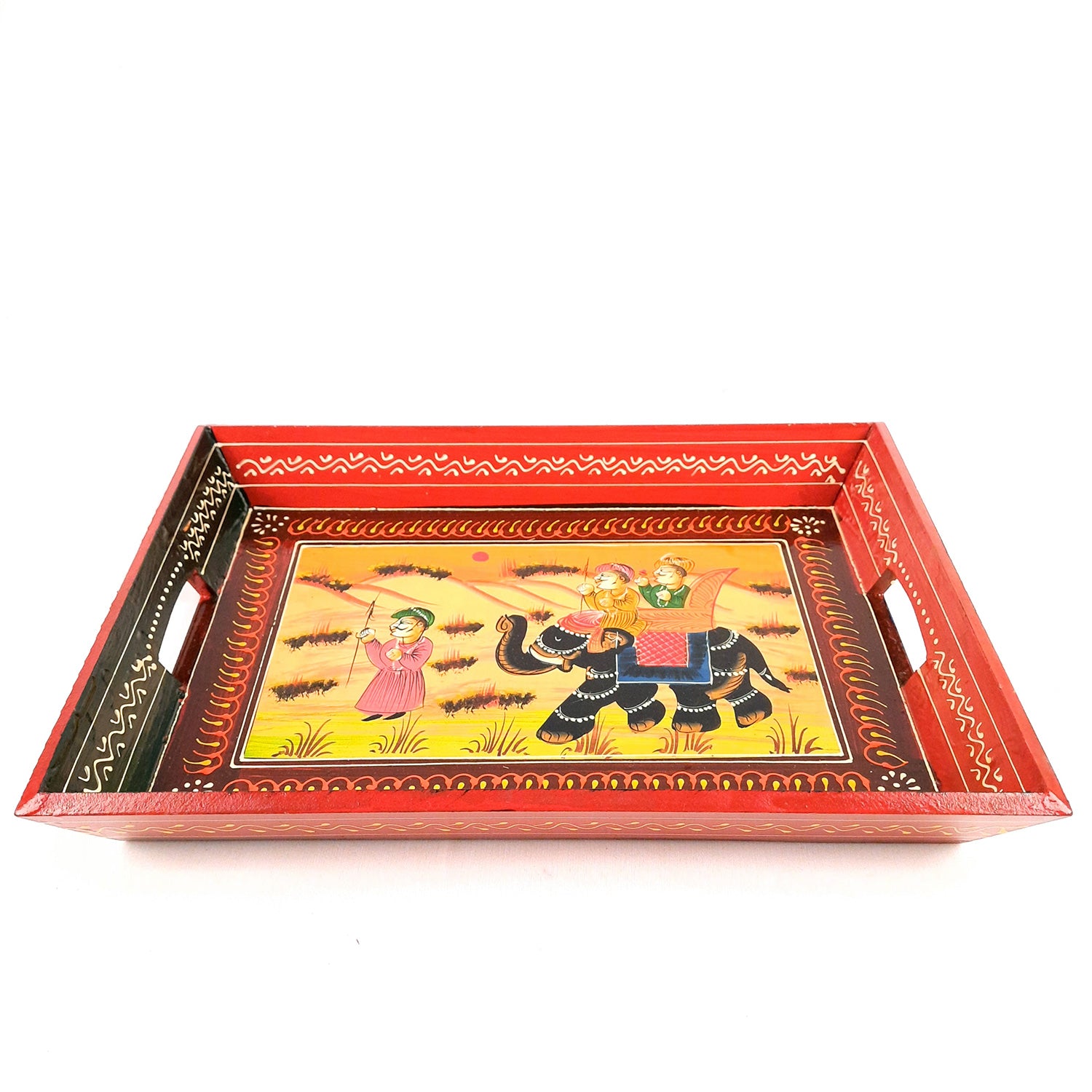 Serving Tray Set | Wooden Tea Tray | Serving Platter - For Dining & Serving, Home, Table, Kitchen Decor - Set of 3 - Apkamart