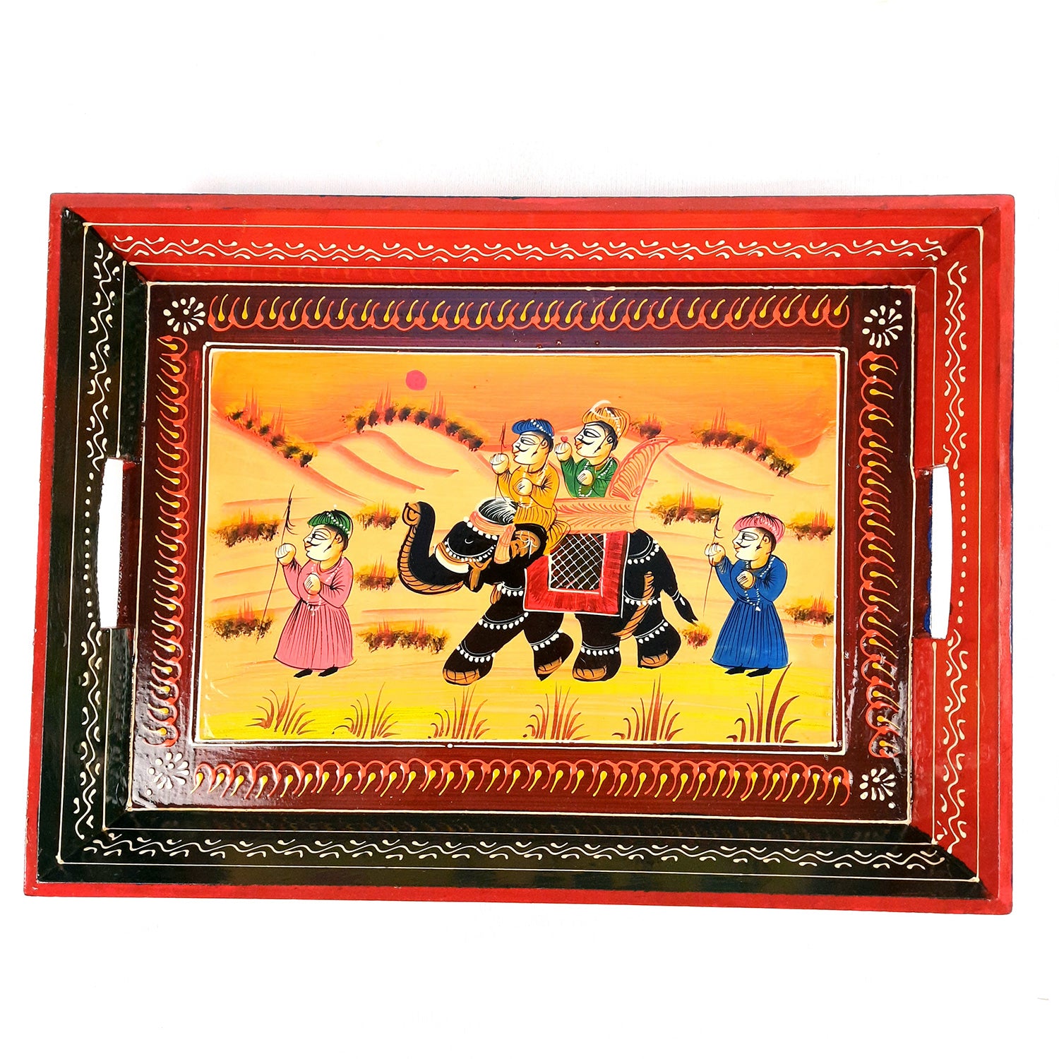 Serving Tray Set | Wooden Tea Tray | Serving Platter - For Dining & Serving, Home, Table, Kitchen Decor - Set of 3 - Apkamart