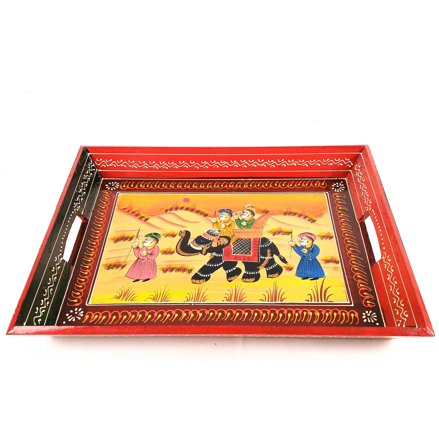 Serving Tray Set | Wooden Tea Tray | Serving Platter - For Dining & Serving, Home, Table, Kitchen Decor - Set of 3 - Apkamart