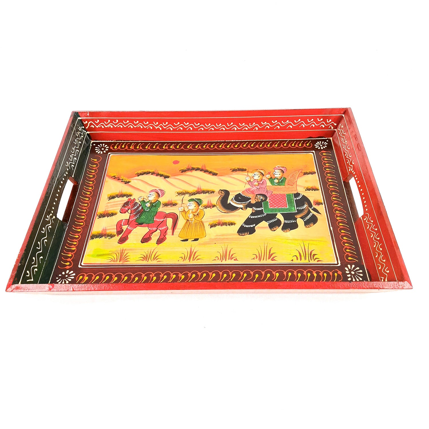 Serving Tray Set | Wooden Tea Tray | Serving Platter - For Dining & Serving, Home, Table, Kitchen Decor - Set of 3 - Apkamart