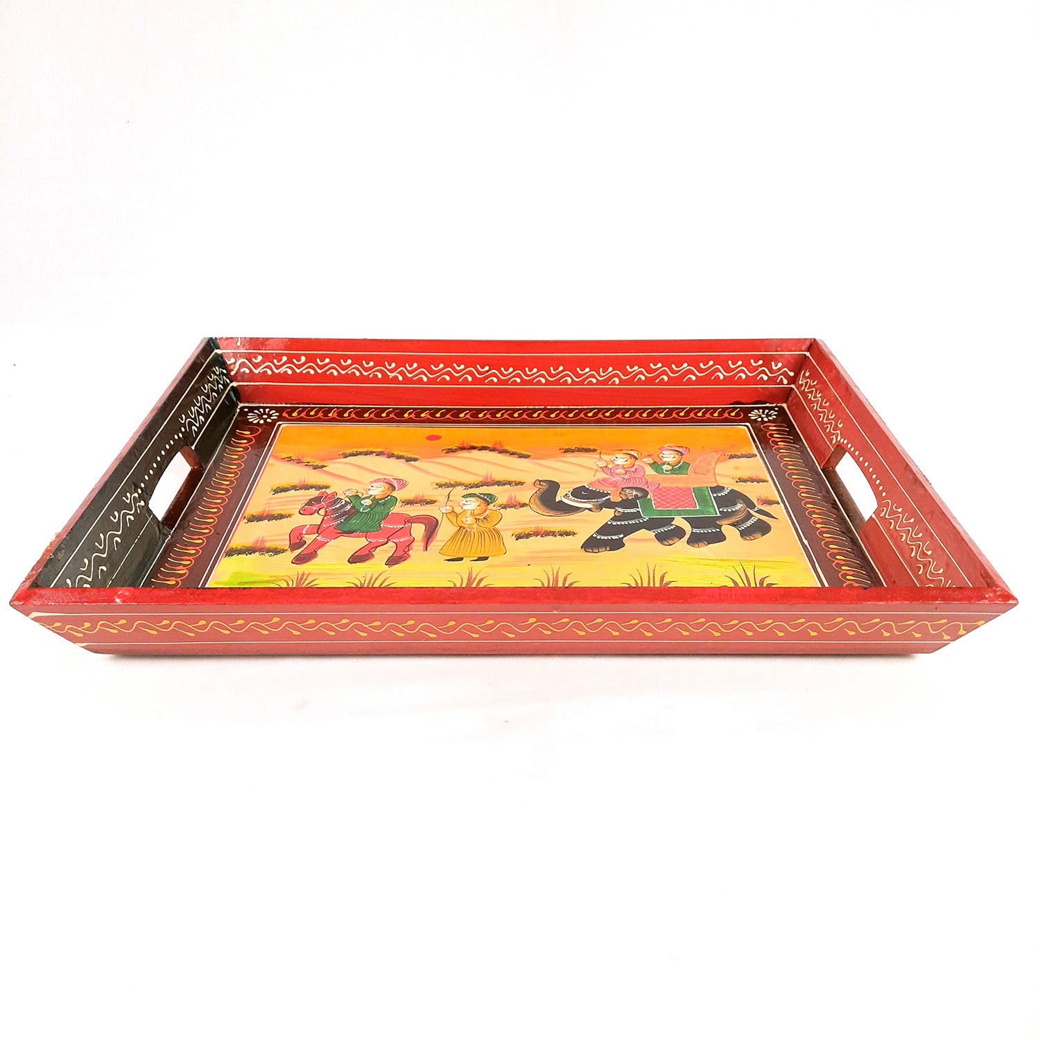 Serving Tray Set | Wooden Tea Tray | Serving Platter - For Dining & Serving, Home, Table, Kitchen Decor - Set of 3 - Apkamart
