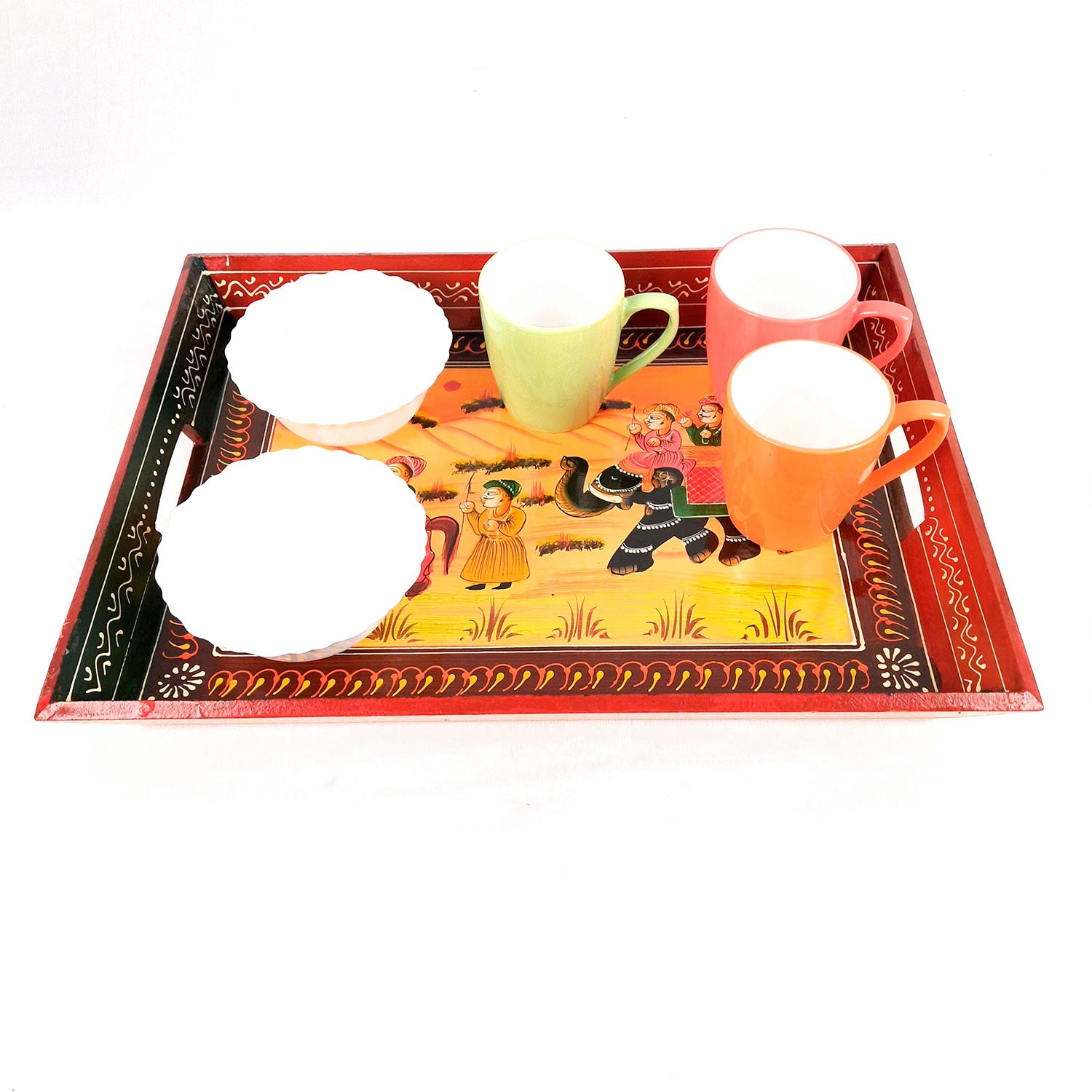 Serving Tray Set | Wooden Tea Tray | Serving Platter - For Dining & Serving, Home, Table, Kitchen Decor - Set of 3 - Apkamart