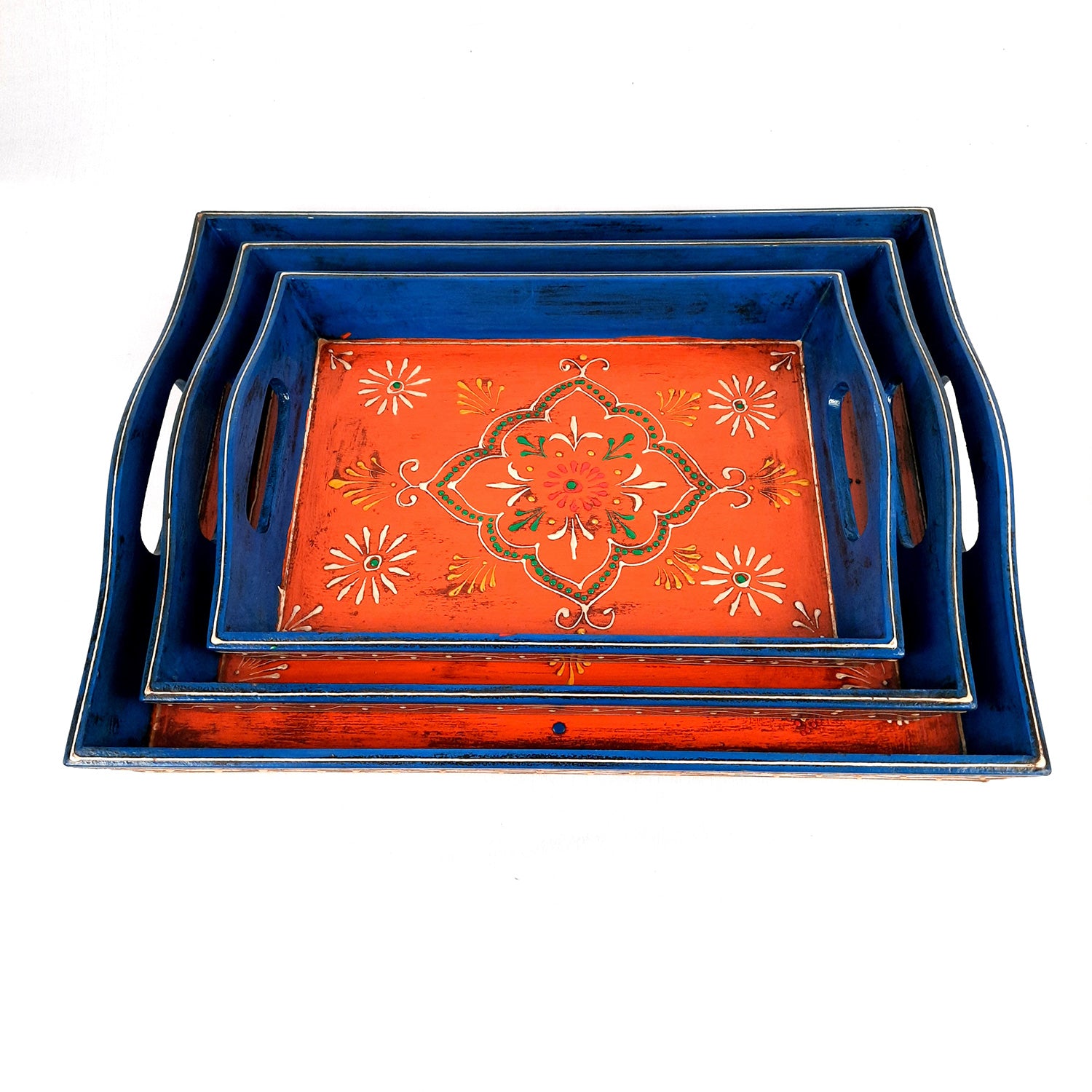 Wooden Tray Set | Serving Trays for Tea, Coffee & Snacks - for Home, Dining Table Organization, Kitchen & Gifts - Set of 3 (Wood, Multicolor) - Apkamart #Style_Design 2