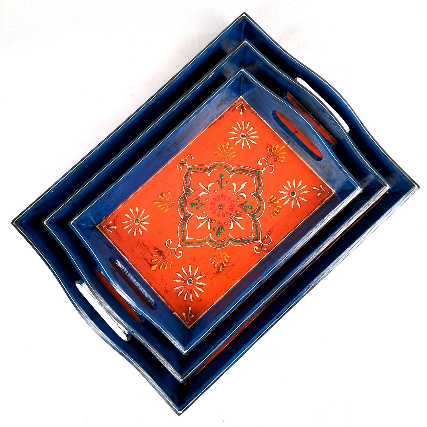 Wooden Tray Set | Serving Trays for Tea, Coffee & Snacks - for Home, Dining Table Organization, Kitchen & Gifts - Set of 3 (Wood, Multicolor) - Apkamart #Style_Design 2