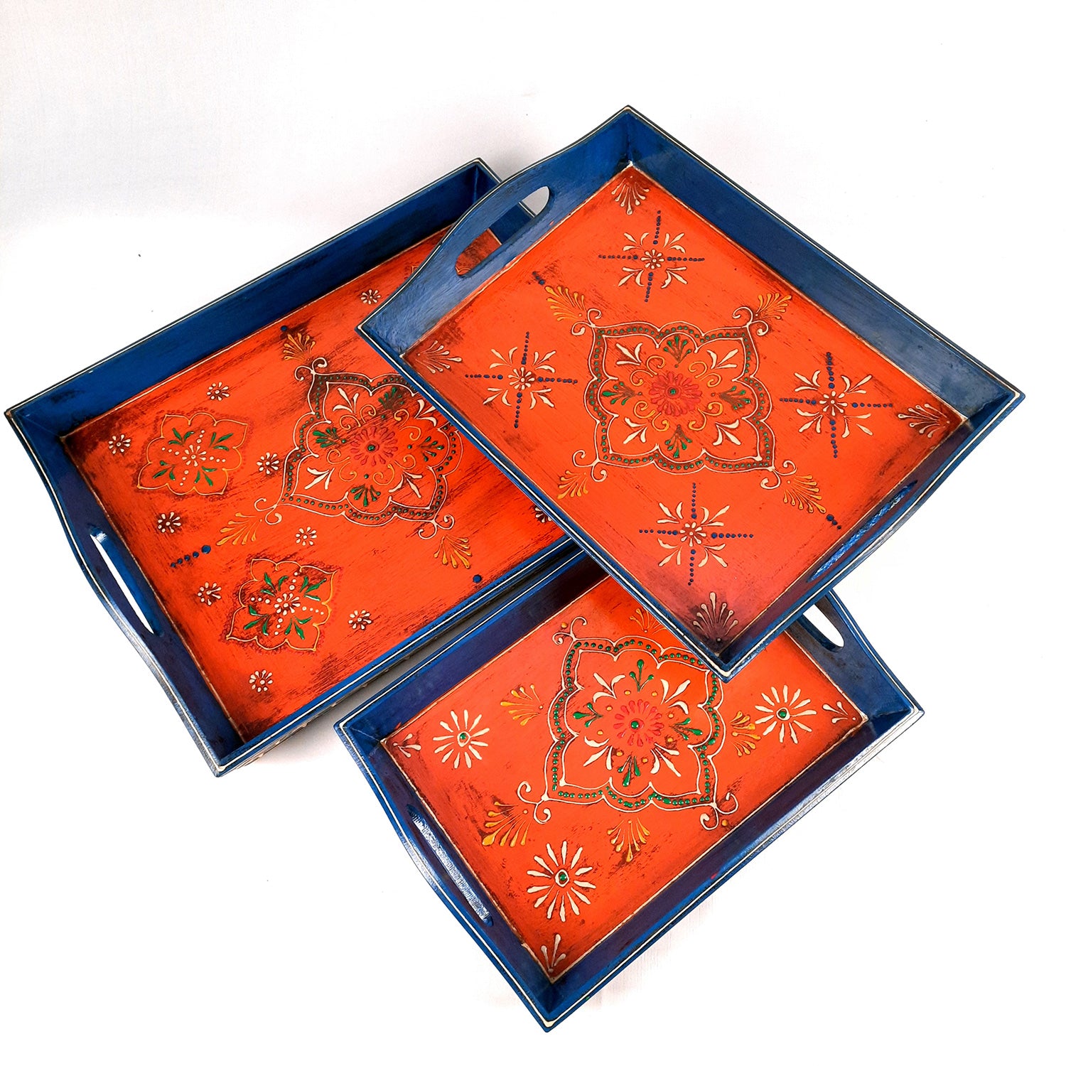 Wooden Tray Set | Serving Trays for Tea, Coffee & Snacks - for Home, Dining Table Organization, Kitchen & Gifts - Set of 3 (Wood, Multicolor) - Apkamart #Style_Design 2