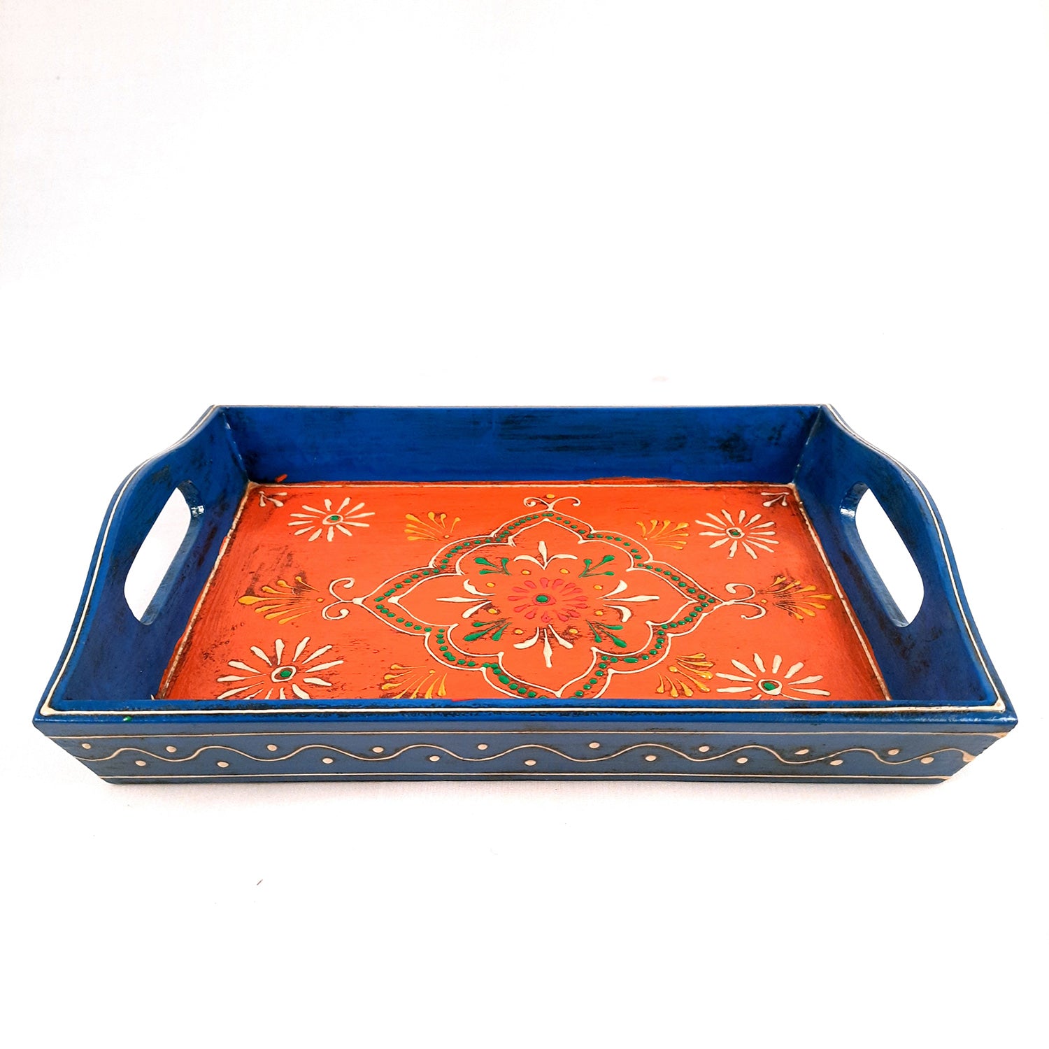 Wooden Tray Set | Serving Trays for Tea, Coffee & Snacks - for Home, Dining Table Organization, Kitchen & Gifts - Set of 3 (Wood, Multicolor) - Apkamart #Style_Design 2