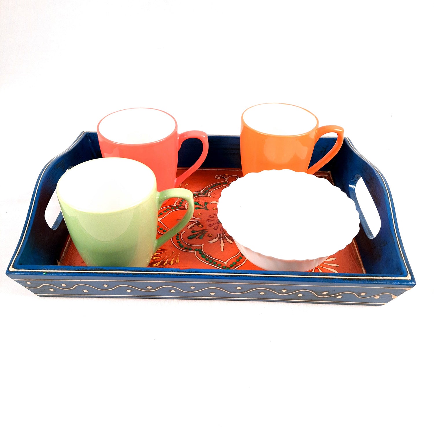 Wooden Tray Set | Serving Trays for Tea, Coffee & Snacks - for Home, Dining Table Organization, Kitchen & Gifts - Set of 3 (Wood, Multicolor) - Apkamart #Style_Design 2