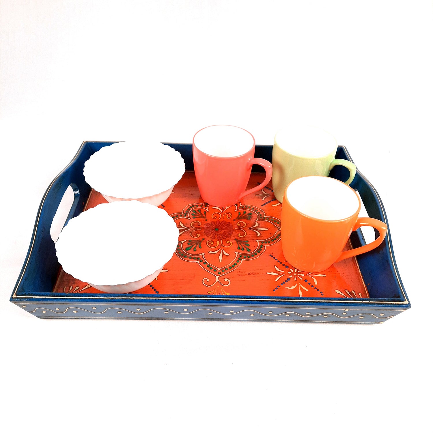Wooden Tray Set | Serving Trays for Tea, Coffee & Snacks - for Home, Dining Table Organization, Kitchen & Gifts - Set of 3 (Wood, Multicolor) - Apkamart #Style_Design 2